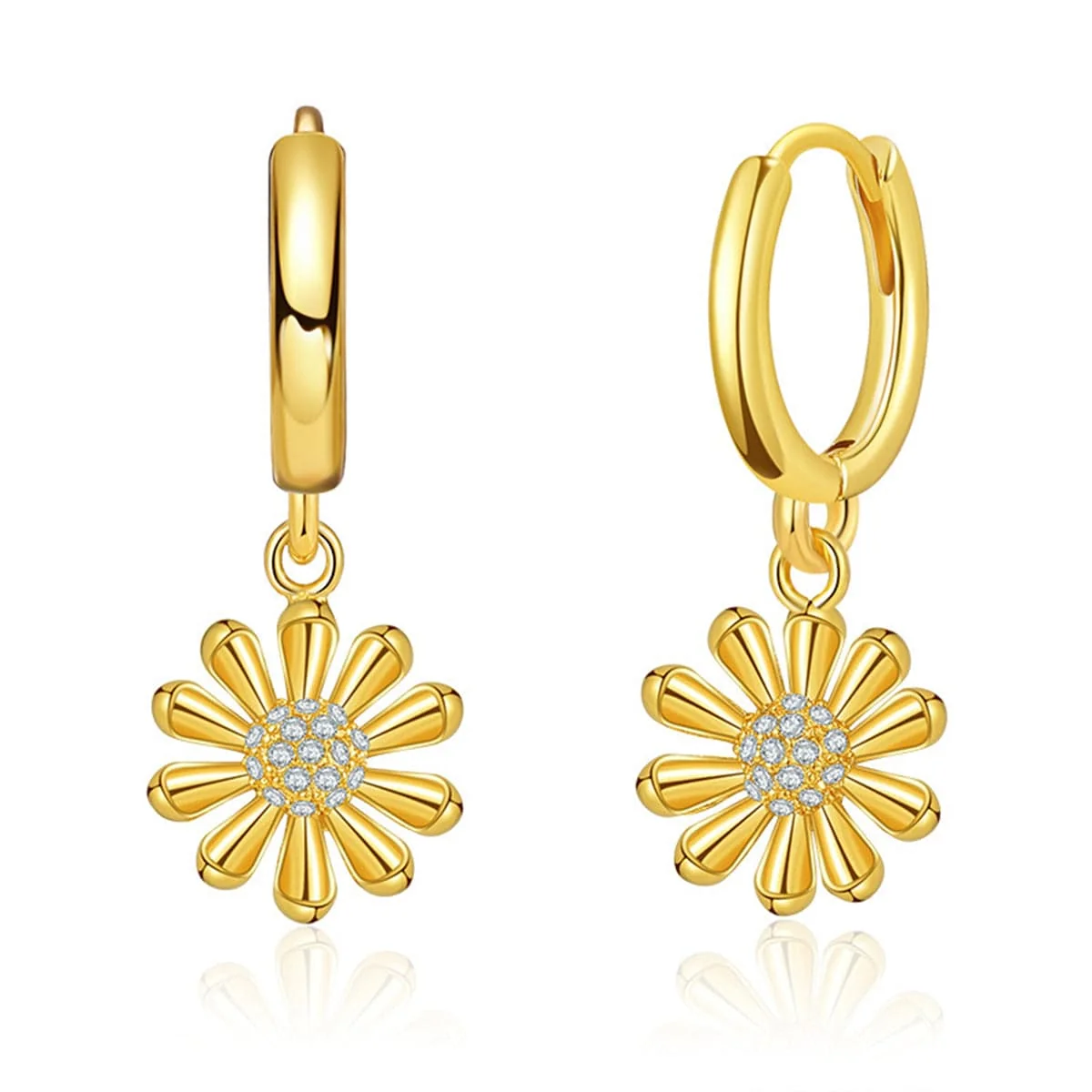 Authentic Cubic Zirconia Goldtone Mum Huggie Earrings Optimized