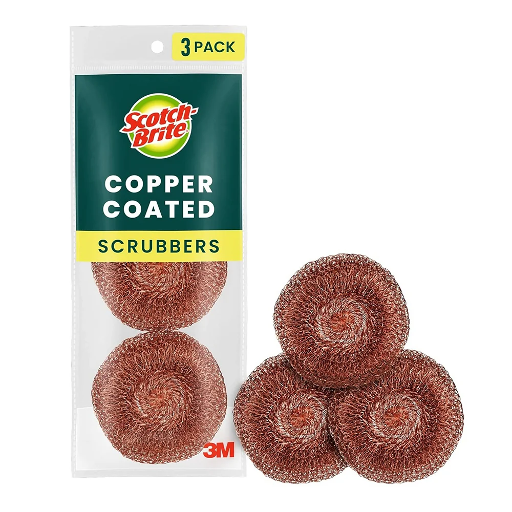 Minimalist Scotch Brite Copper Scrubbers Heavy Duty Pads Tough Cleaning Scrubbers 3Ea Professional