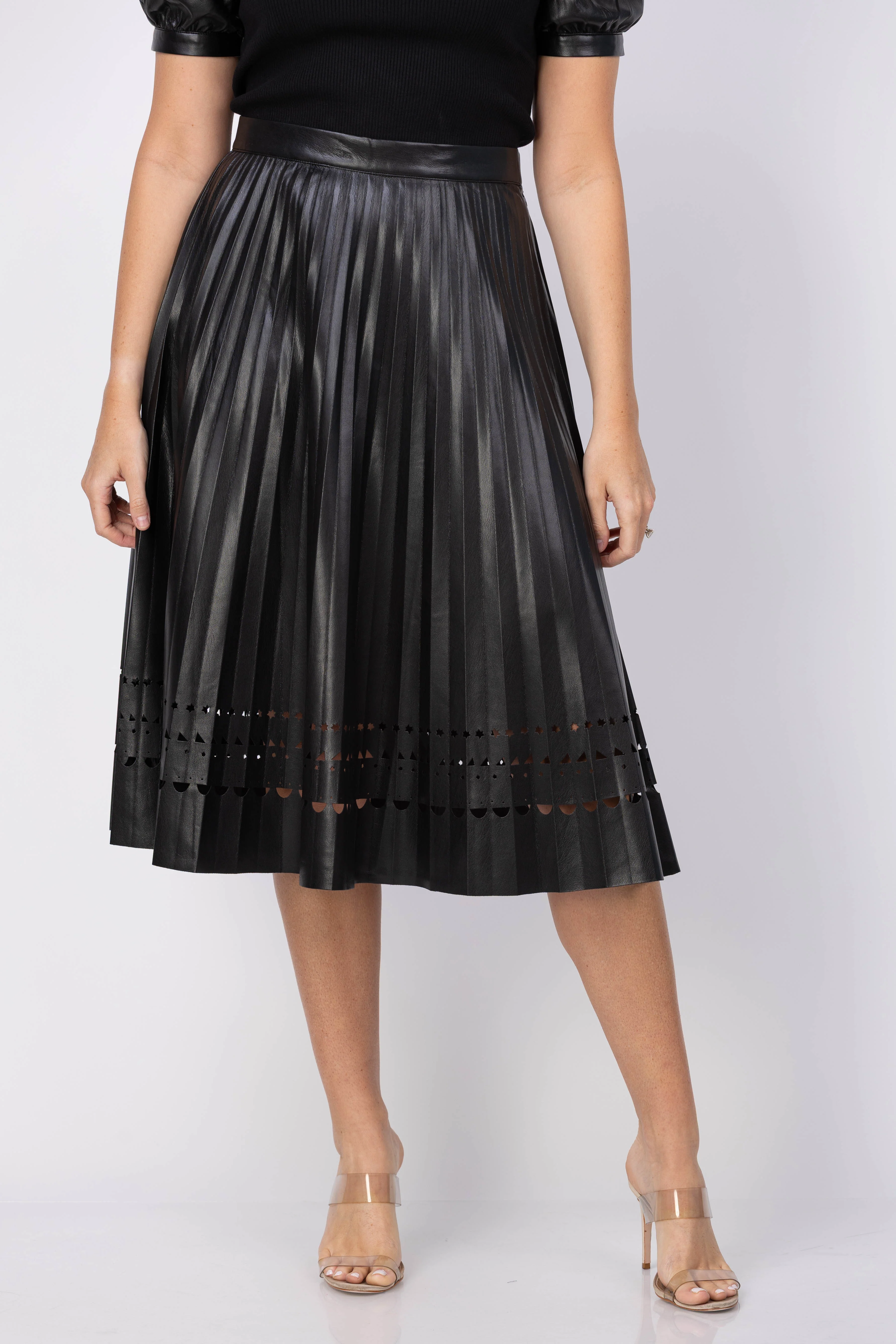 Lightweight Caballero Collection Alana Skirt in Black Vegan Leather Safe