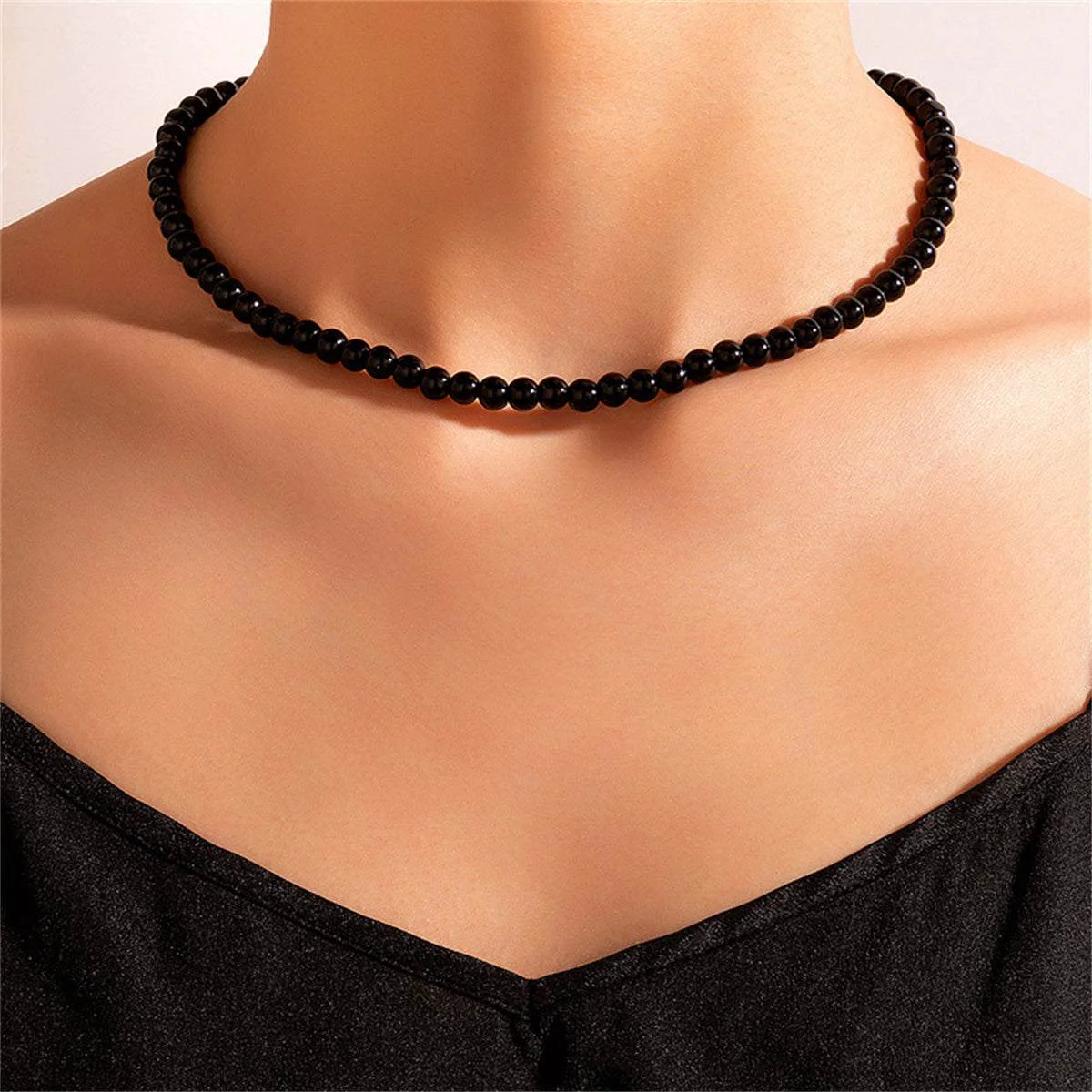 Authentic Black Quartz Beaded Choker Necklace Prestigious