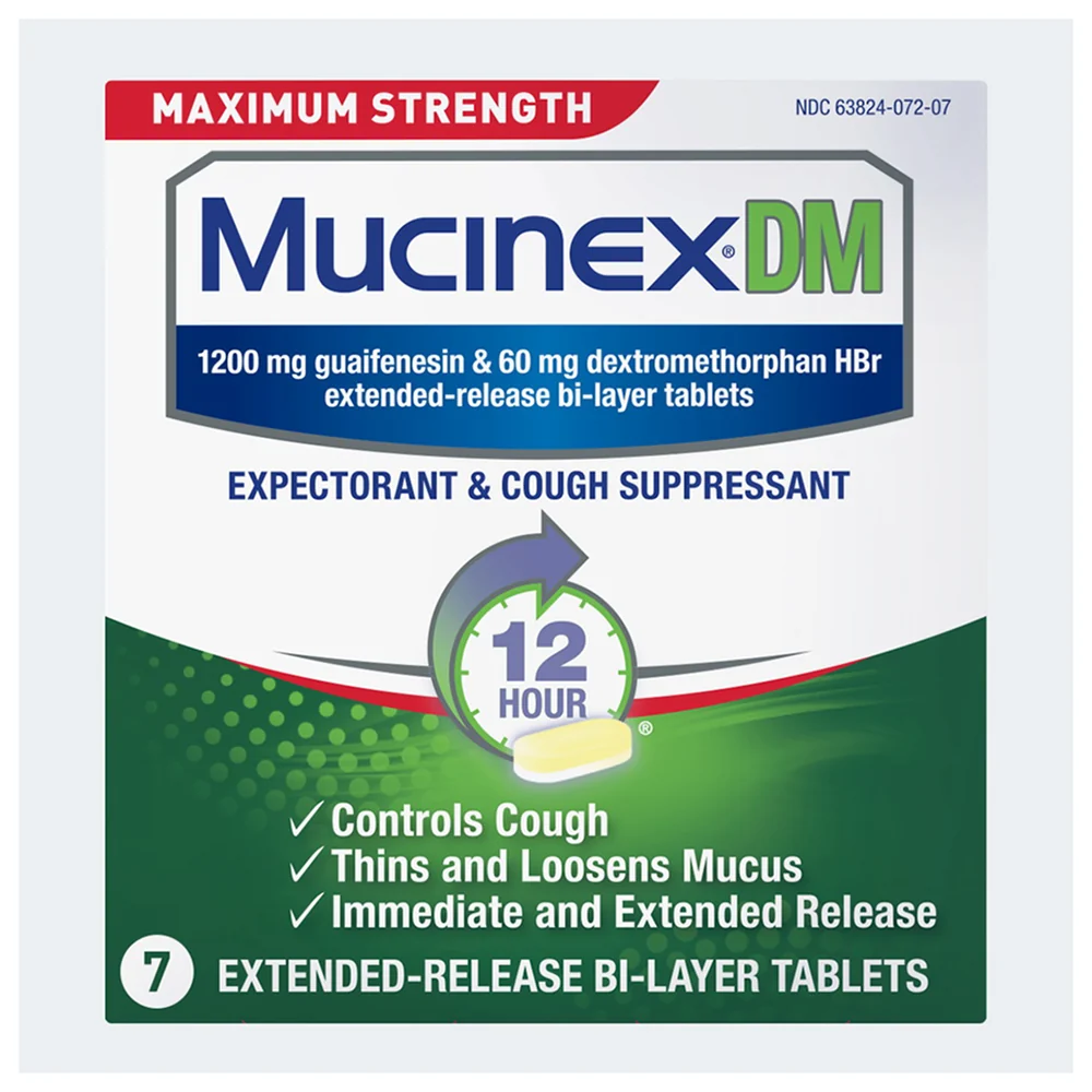 Solid Mucinex DM Maximum Strength Cough Suppressant Extended Release Bi Layer Tablets 7 Ea Genuine