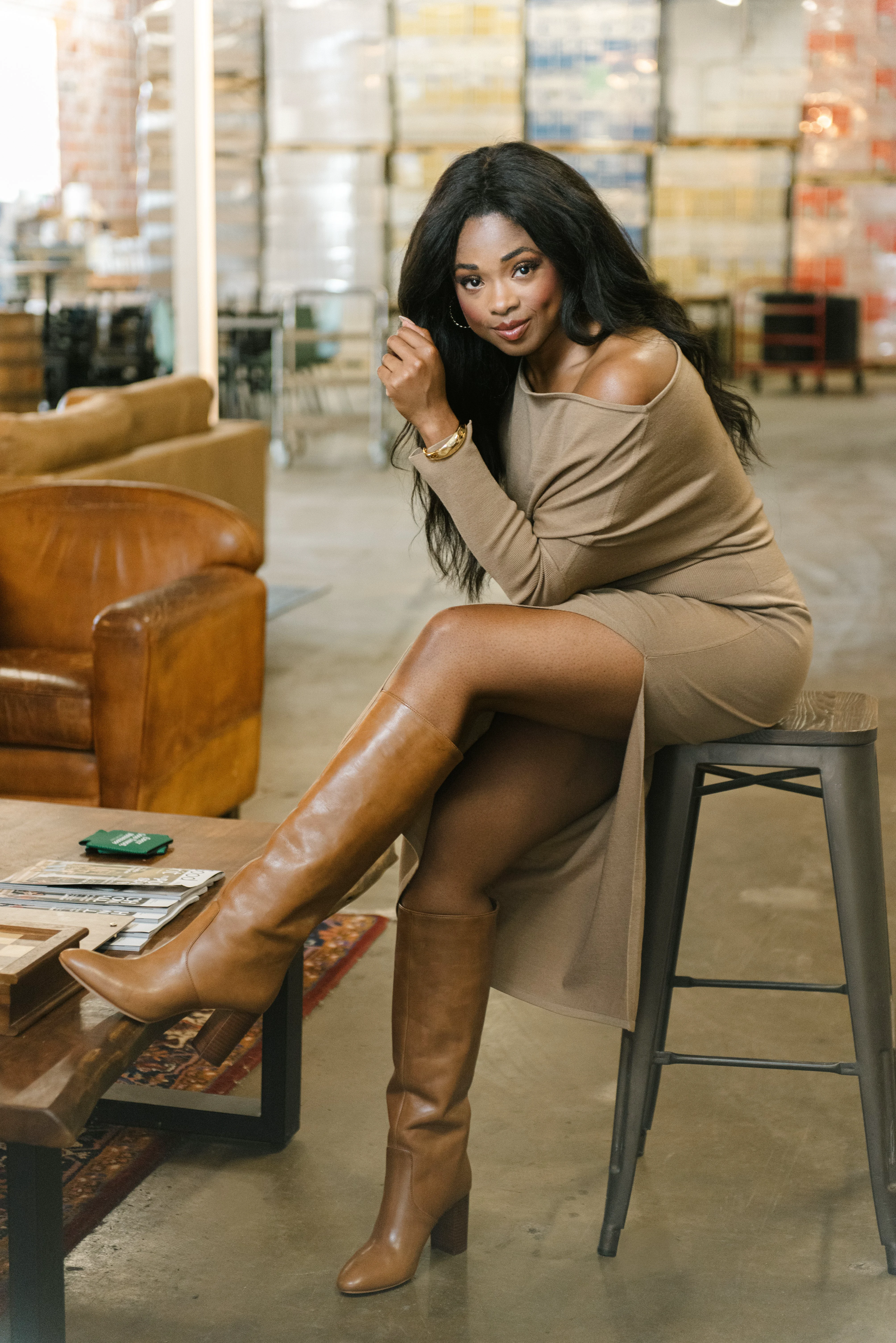 Fine Loeffler Randall Gia Tall Leather Boots in Safari Proven