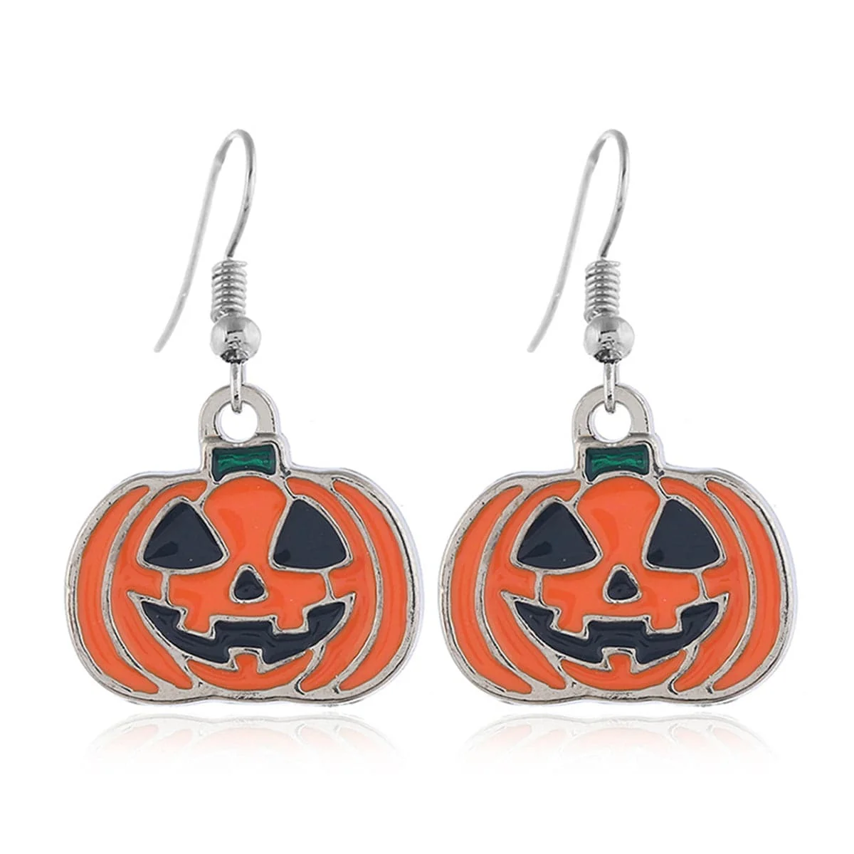 Verified Orange Enamel Silvertone Smiling Jack-O'-Lantern Drop Earrings Outstanding