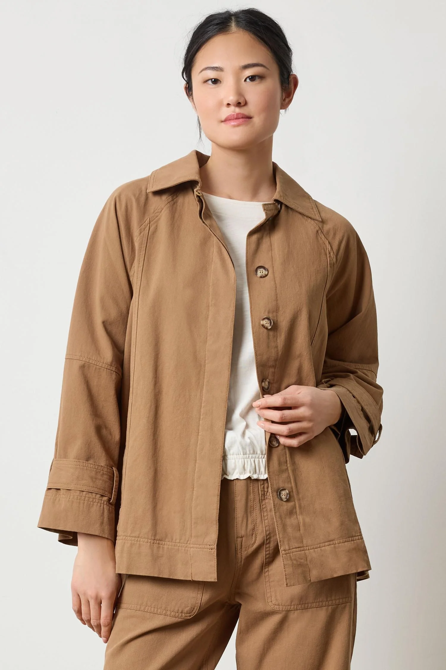 Verified Lilla P Collared Twill Jacket in Pecan First-Class