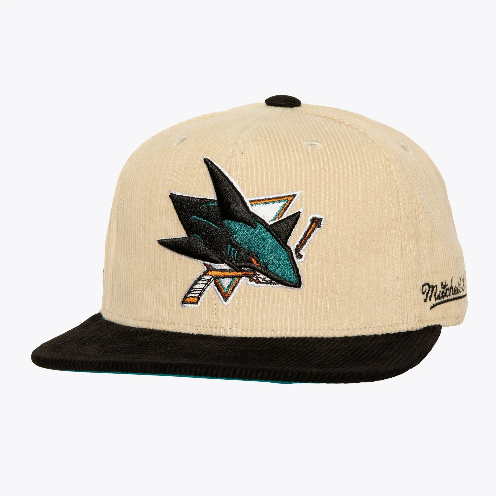 Dependable Mitchell Ness Men's NHL 2 Tone Team Cord Fitted Sharks Fitted Caps Top-Quality