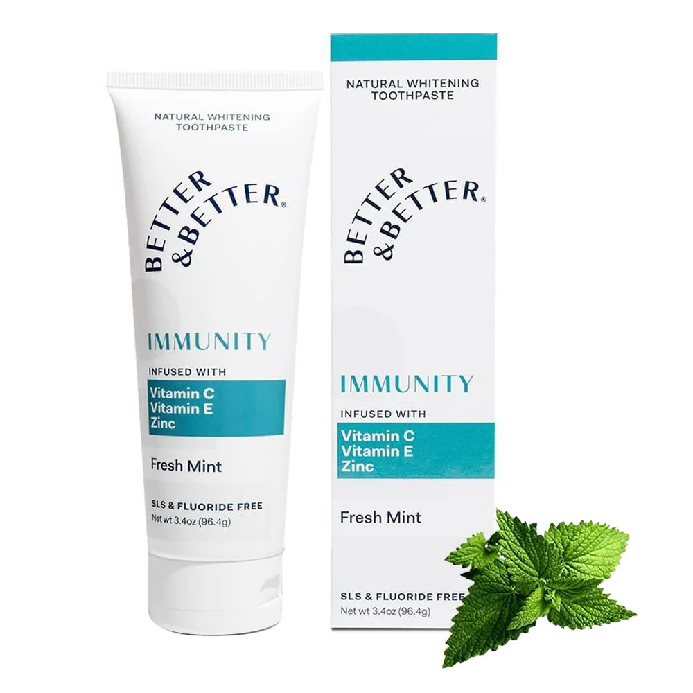Effective Better and Better Immunity Natural Whitening Toothpaste Fresh Mint 3.4 Oz Unique