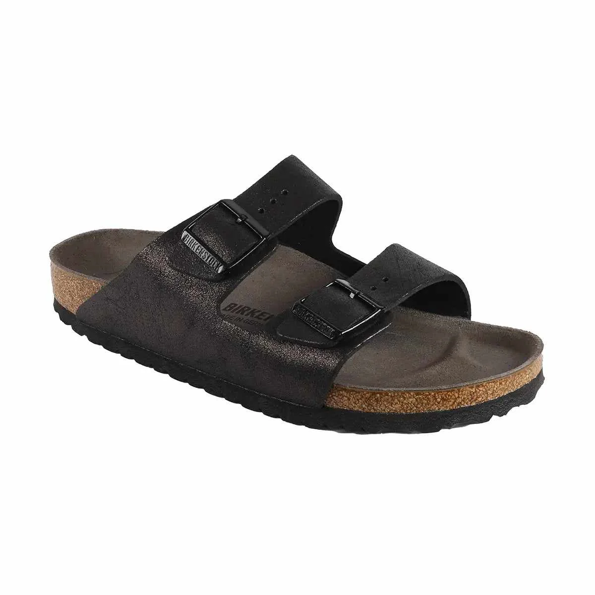 Durable Birkenstock Arizona Suede Leather Washed Metallic Antique Black Sandals High-Quality