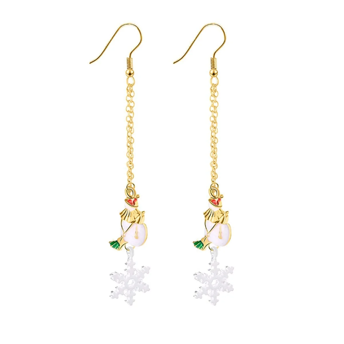 Versatile White Enamel Two Tone Snowflake Snowman Drop Earrings Genuine