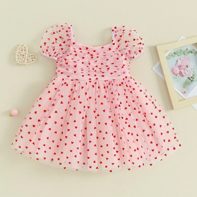 High-Grade Baby Toddler Girl Valentine s Day Dress Heart Print Short Puff Sleeve Tulle PrincessSPECIFICATIONS Traditional