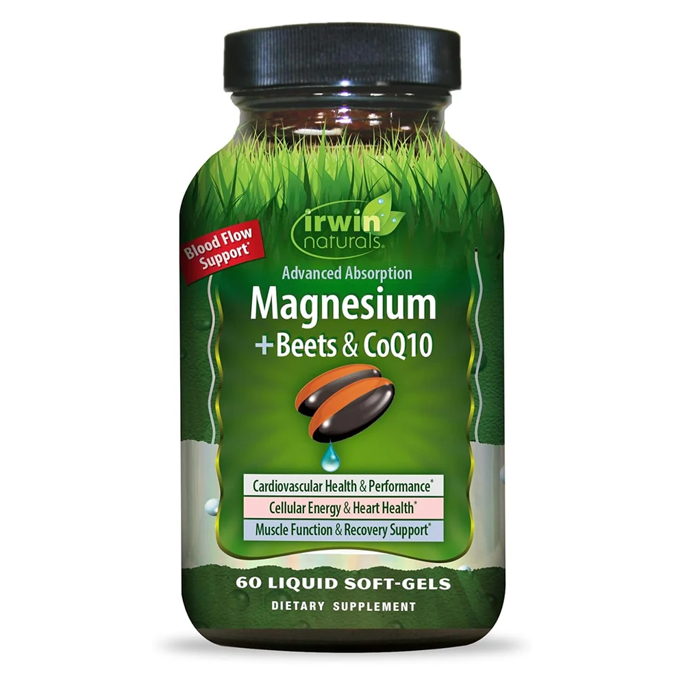 Certified Irwin Naturals Magnesium Beets and CoQ10 Liquid Softgels for Heart and Energy Support 60Ea Comfortable