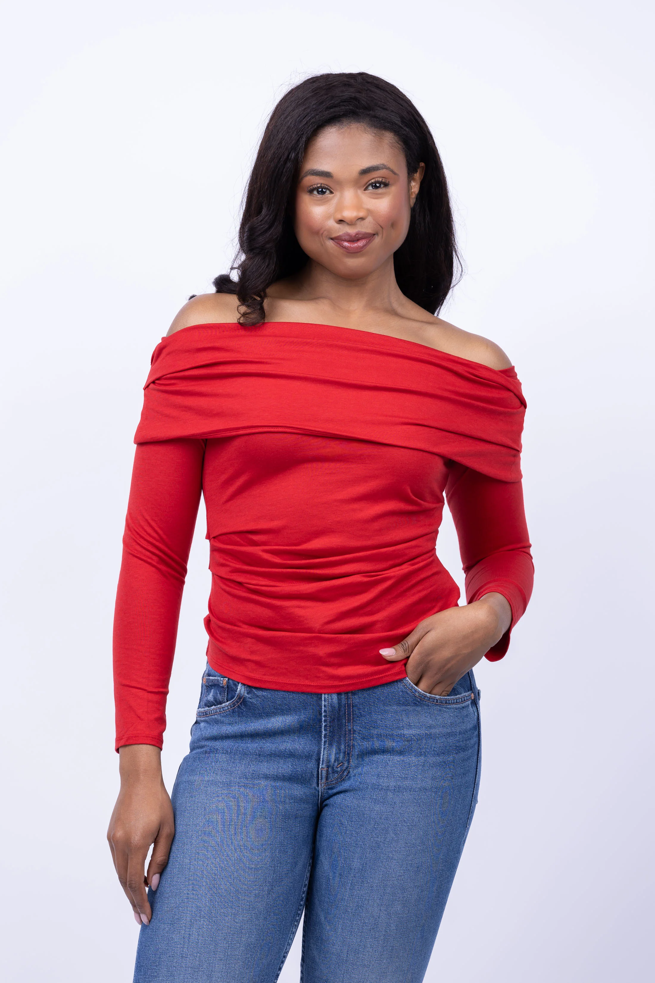 Healthy NATION LTD Abana Draped Off-The Shoulder Top in Heartbeat Outstanding