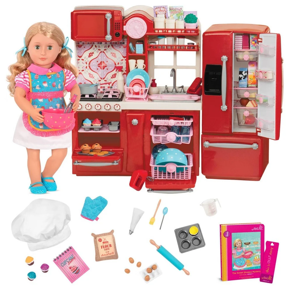 Trusted Our Generation 18 Posable Cooking Doll Jenny With Gourmet Kitchen Playset Storybook Red Playsets Fine