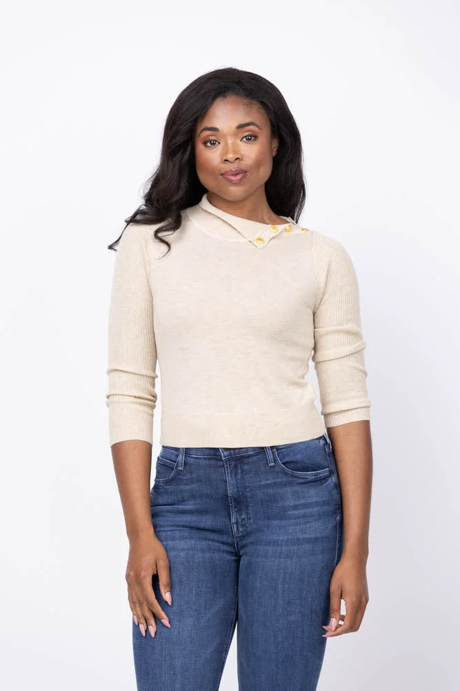 User-Friendly L'Agence Kamdyn Crop Mock Neck Top in Warm Sand Gold Secure