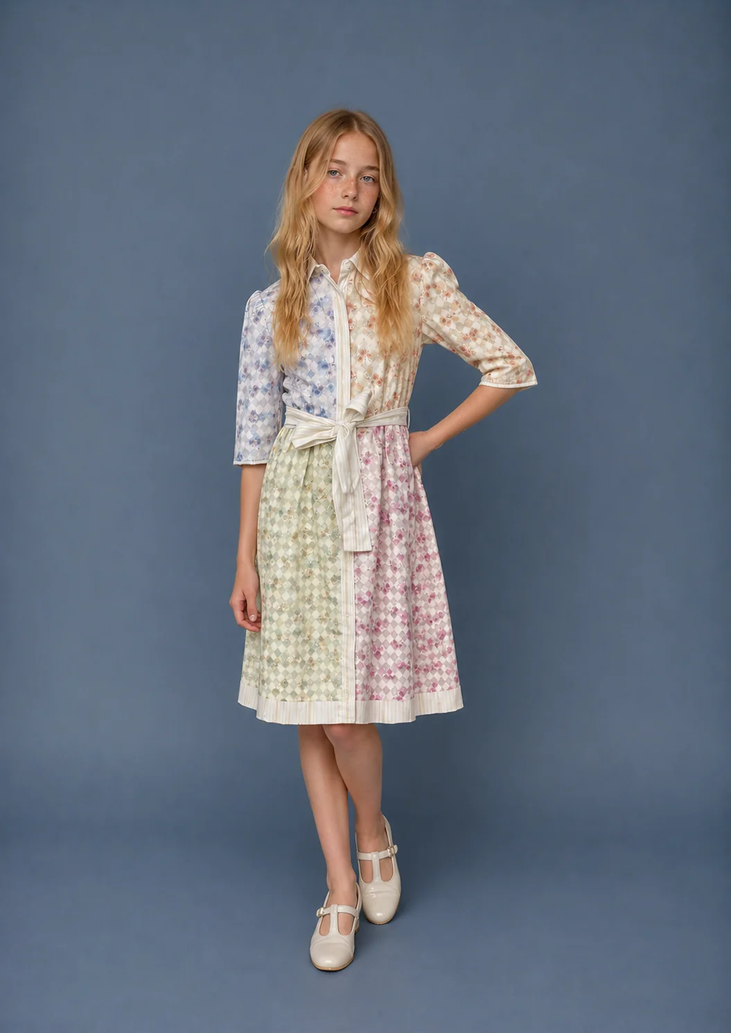 Unique Pastel Colorblock Belted Dress Effective