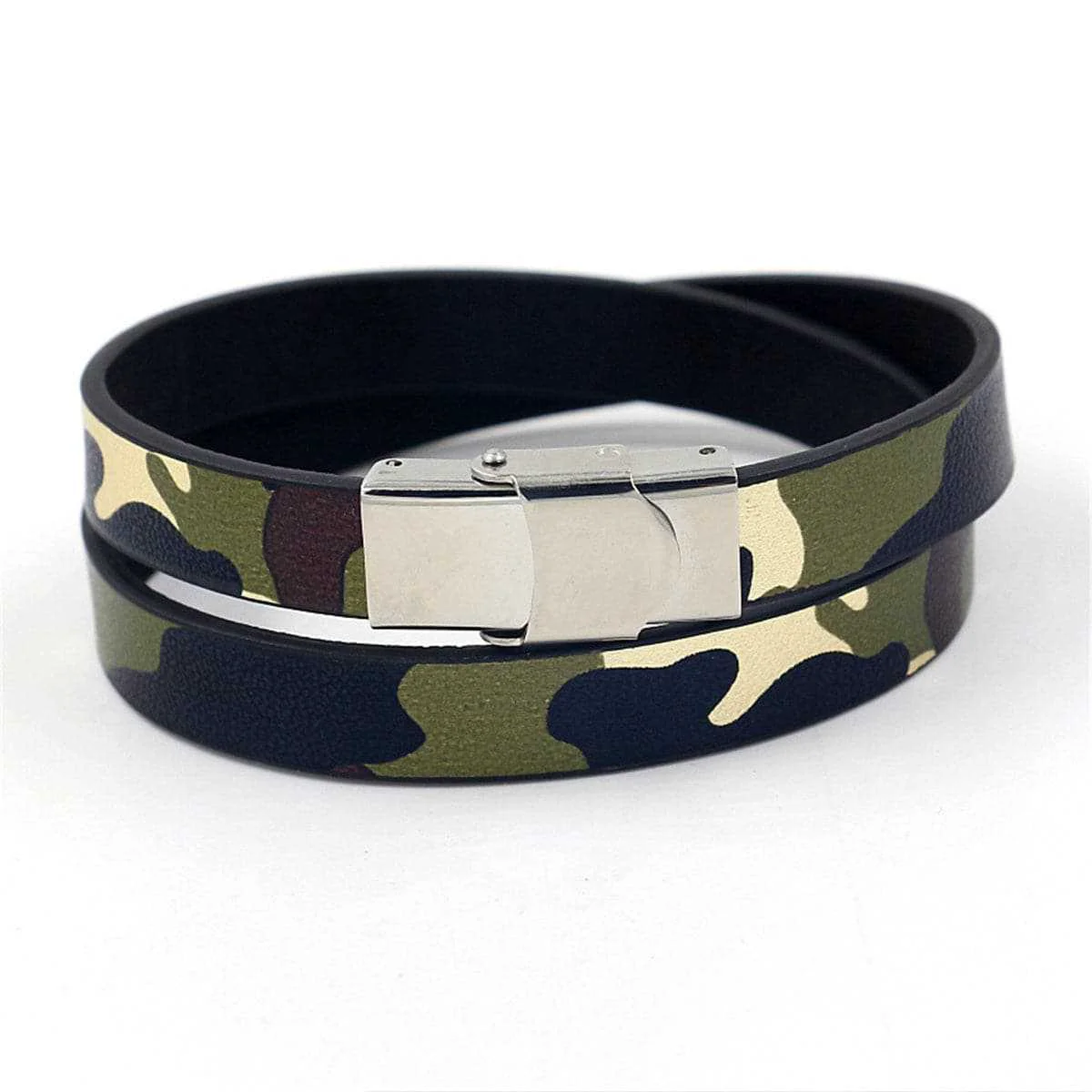 Traditional Green Polyurethane Silvertone Camouflage Polystyrene Bracelet Luxury