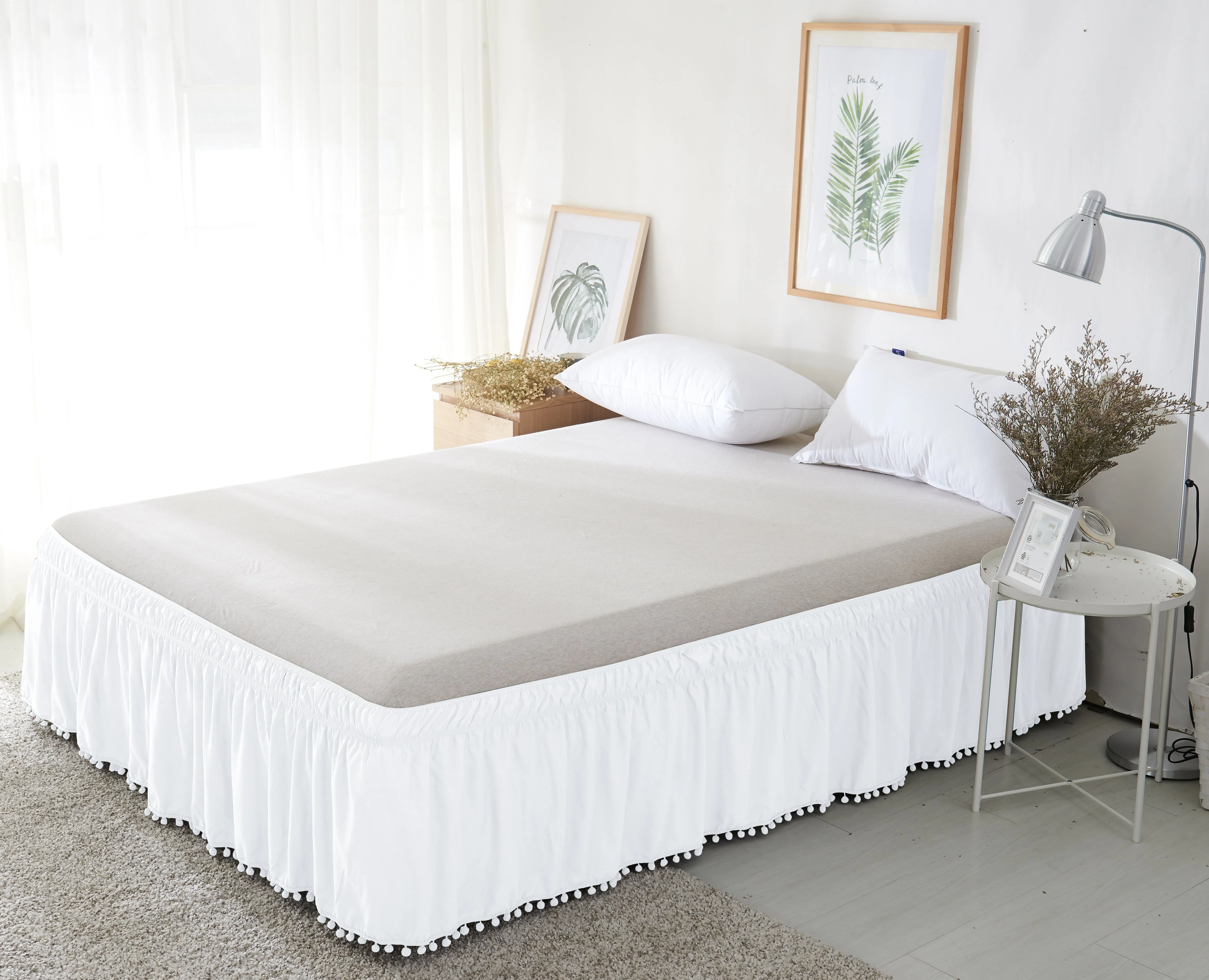 Healthy Mocassi Pom Pom 16 Inch Wrap Around Elastic Style 1-Piece Bed Skirt Fine Crafted