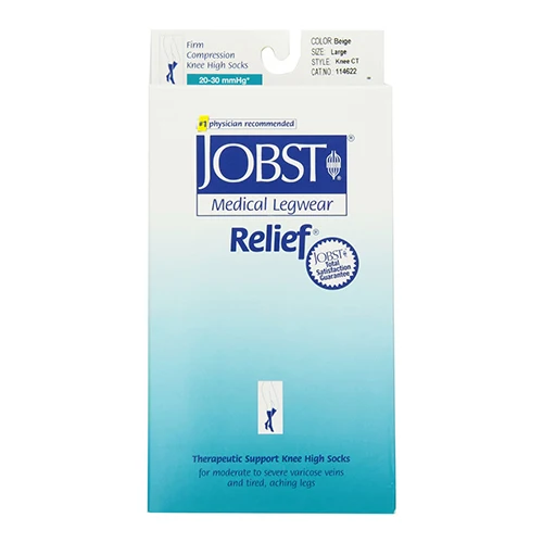 Secure Jobst Medical Legwear Stockings Relief Compression Knee High 20-30 Mm Hg Closed Toe Beige Large - 1 Ea Fine