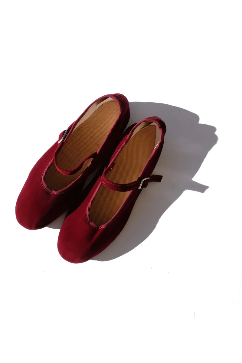 Functional mary jane flats - velvet maroon High-Grade