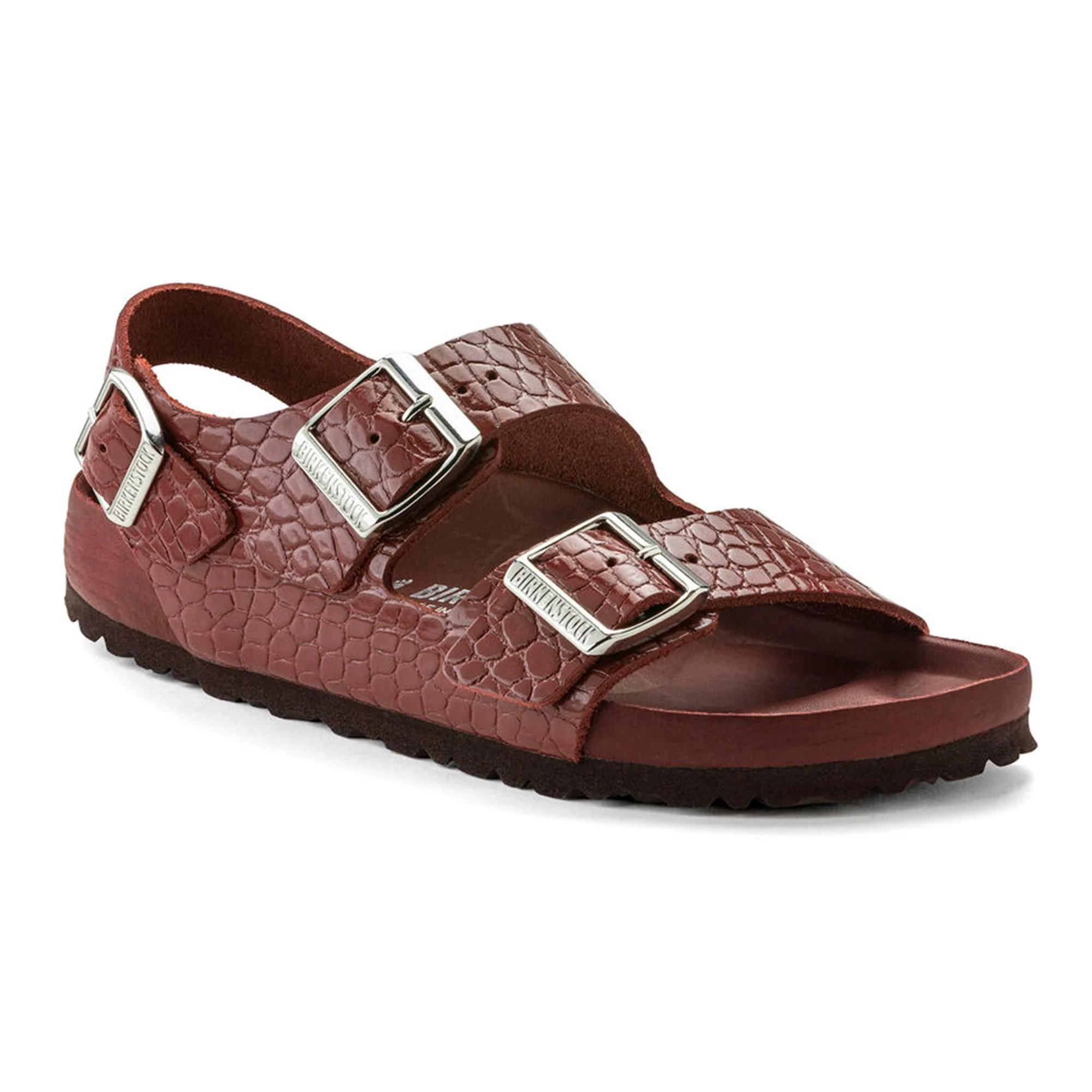 Organic Birkenstock Milano EXQ Reptile Leather Chocolate Responsible