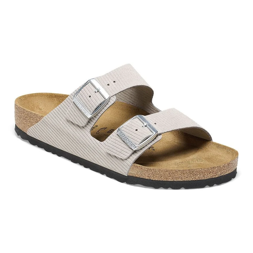 Crafted Birkenstock Arizona Suede Embossed Corduroy Antique White Sandals Trusted