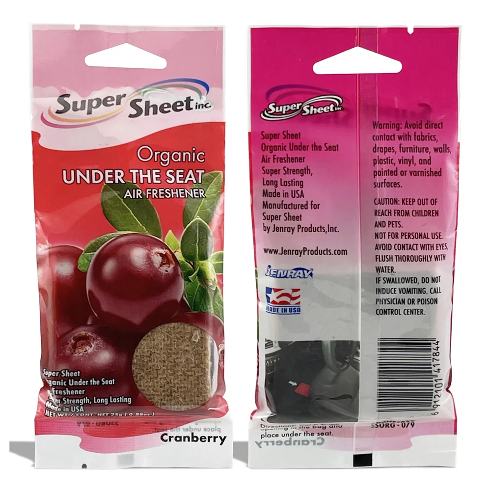 Easy-to-Use Super Sheet Organic Under the Seat Air Freshener for Home or Car Long Lasting Fragrance Cranberry Scent 1Ea Soft