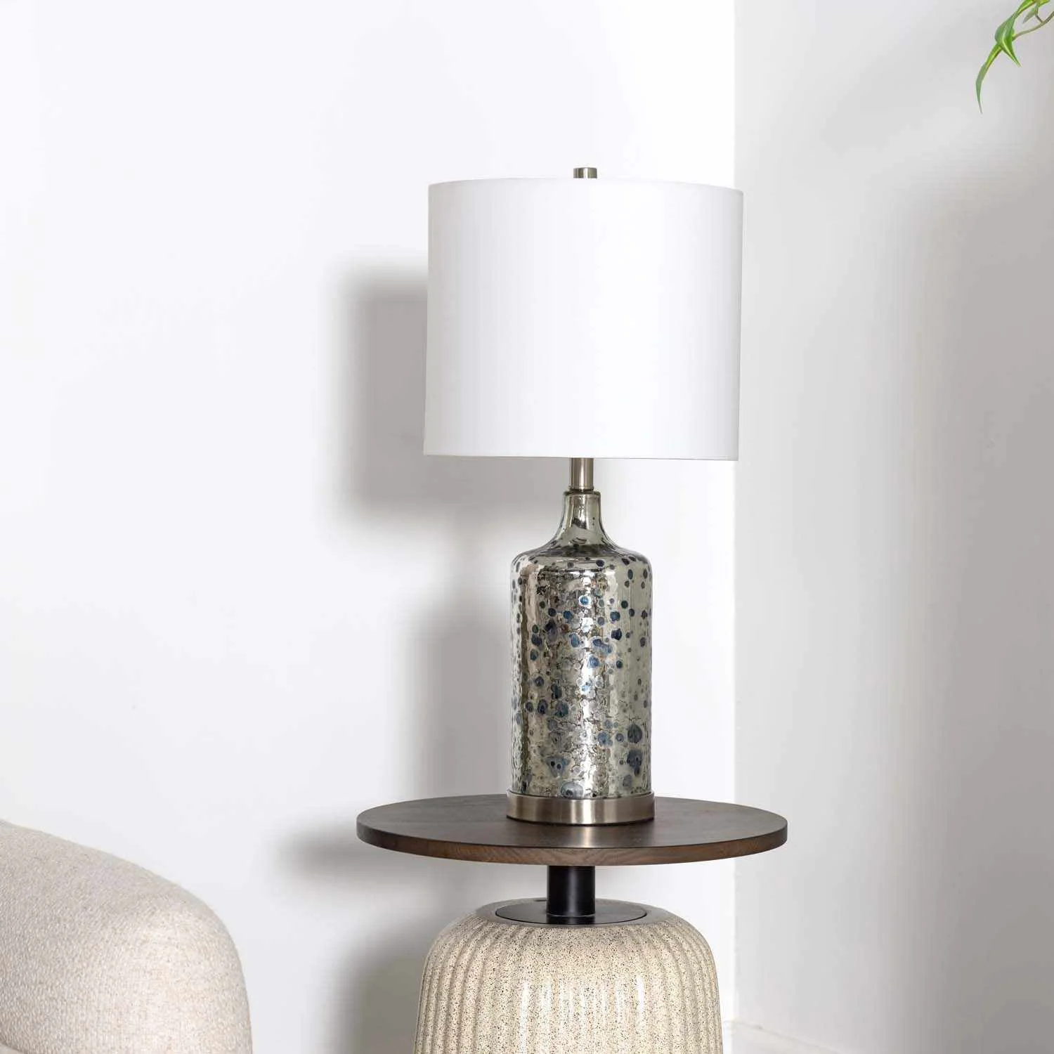 Quality Lentner Ribbed White Ceramic Table Lamp Green
