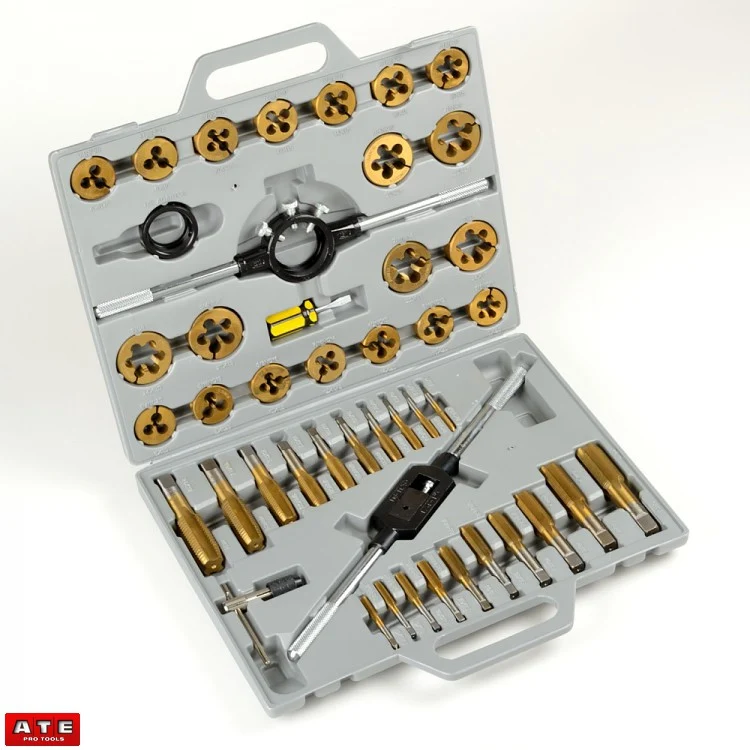 Comfortable 45 Piece Titanium Standard SAE Size Steel Tap and Die Tool Set Kit Functional