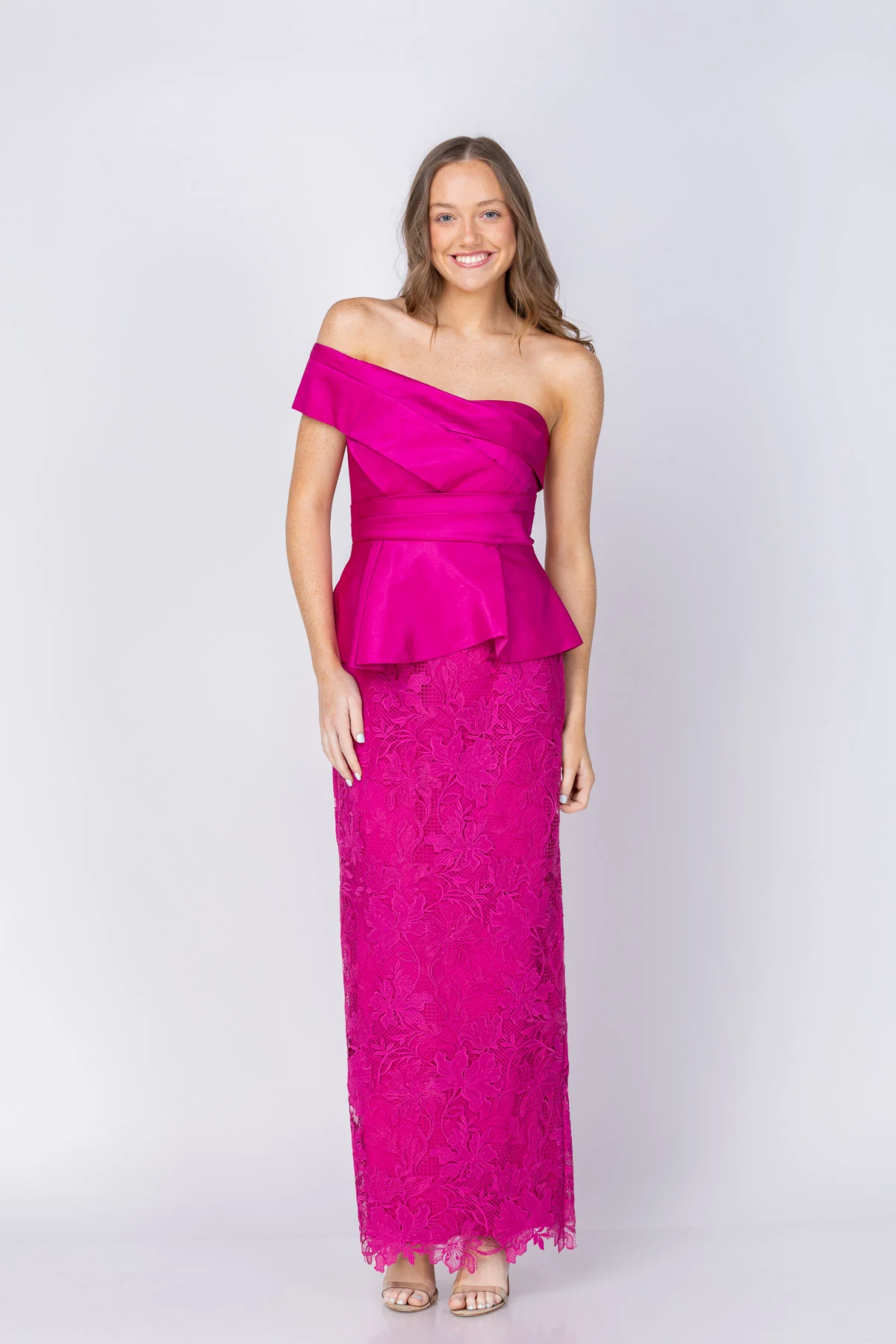 Selected Theia Colby Lace And Mikado Gown in Kyoto Dust Trusted