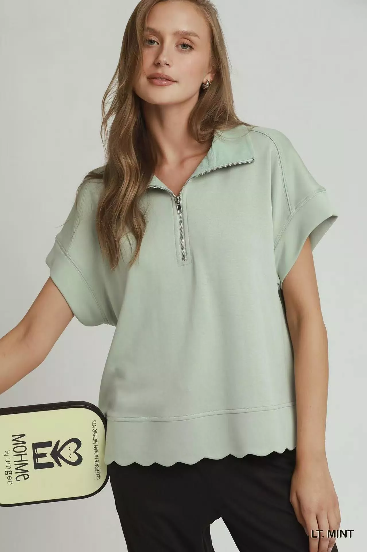 Advanced Umgee Half Zip Pullover with Scalloped Edge Hem Crafted