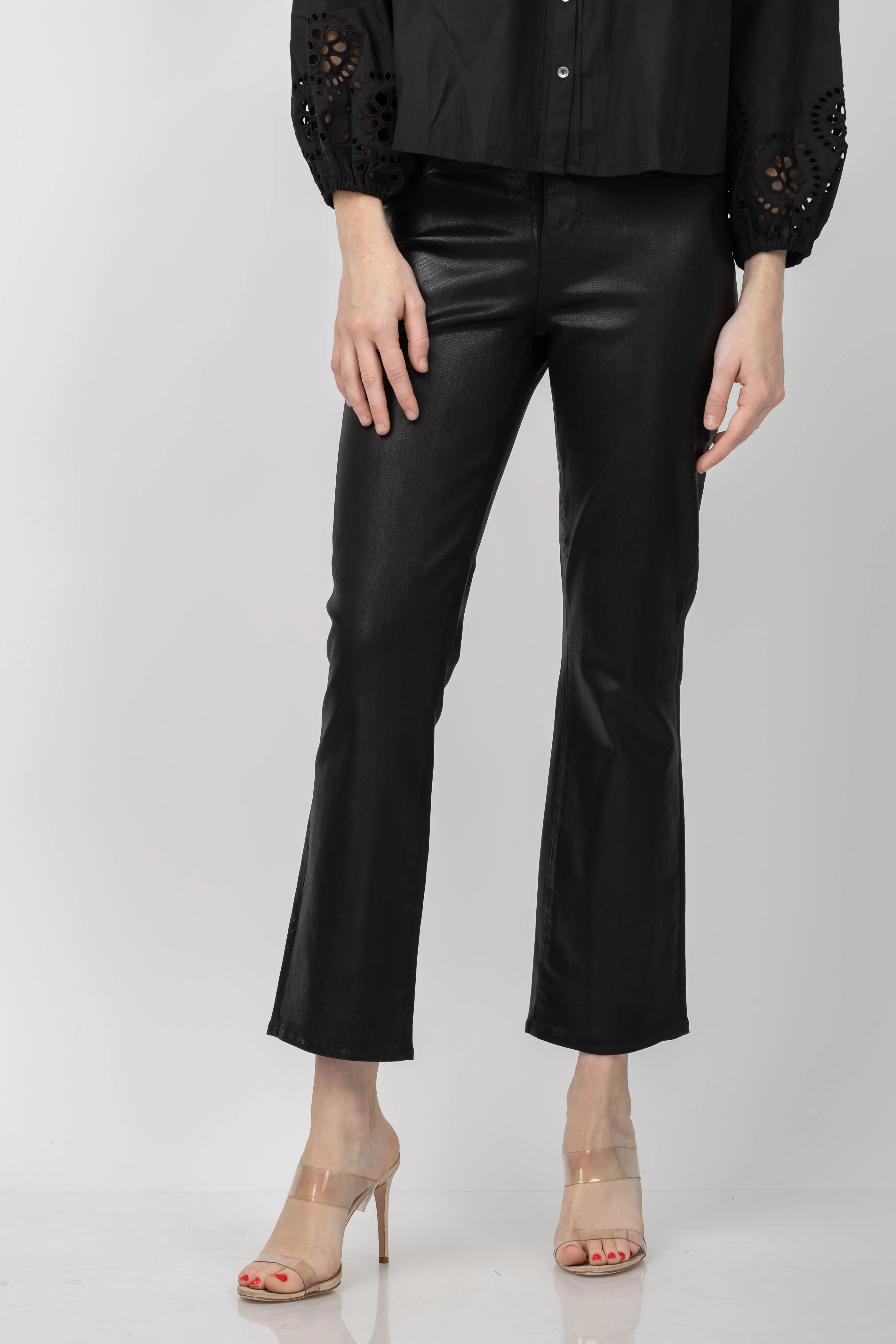 Healthy L'AGENCE Tati High Rise Crop Micro Boot Jeans in Noir Coated Responsible