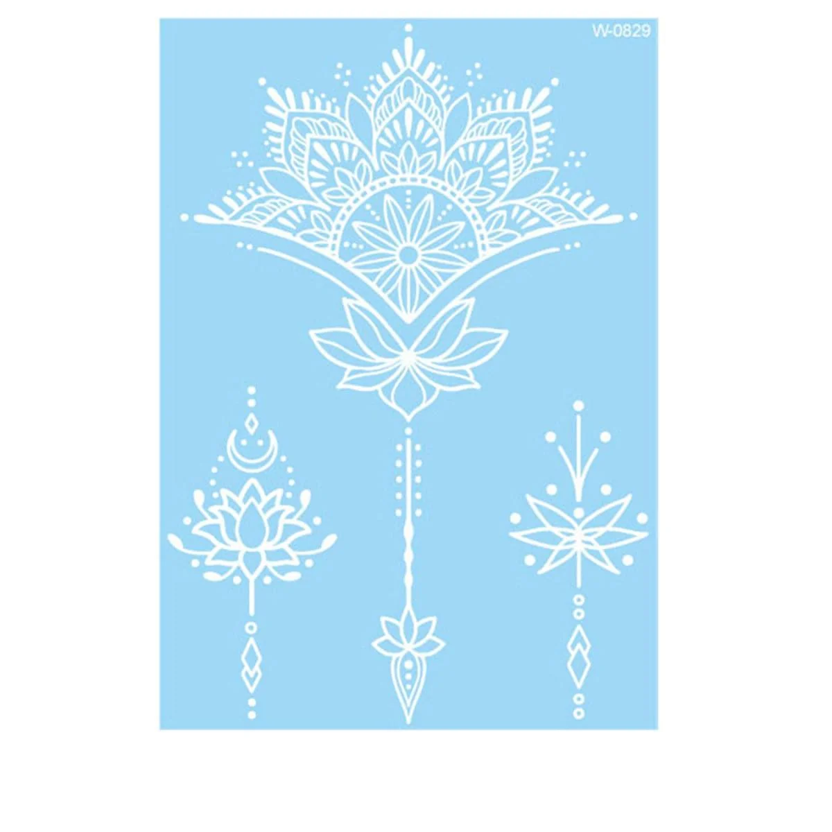 Specialty White Lace Lotus Flower Temporary Tattoo Set - 5 Pcs Fashionable