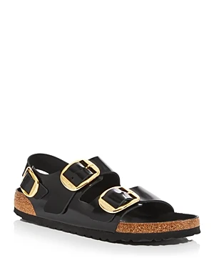 Breathable Birkenstock Unisex Milano Big Buckle Natural Leather Patent High Shine Black Healthy
