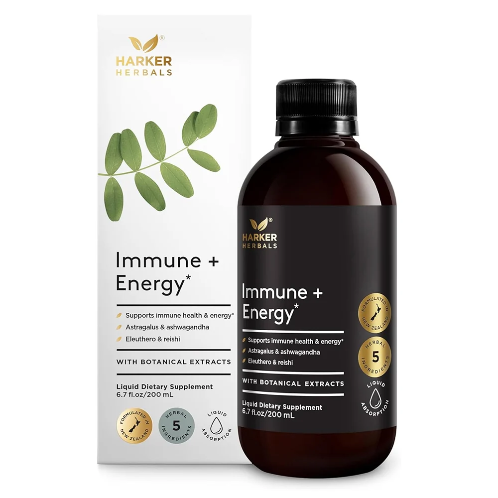 Clean Harker Herbals Immune Plus Energy Syrup with Botanical Extracts Support Immune Health and Energy 6.7Oz 200ml Easy-to-Use