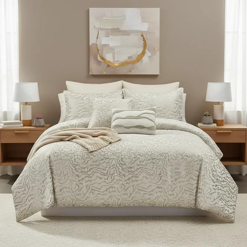 Relaxed Botanical 5-Piece Comforter Set - Pintuck Bedding with Abstract Wave DesignAbout this item Exceptional
