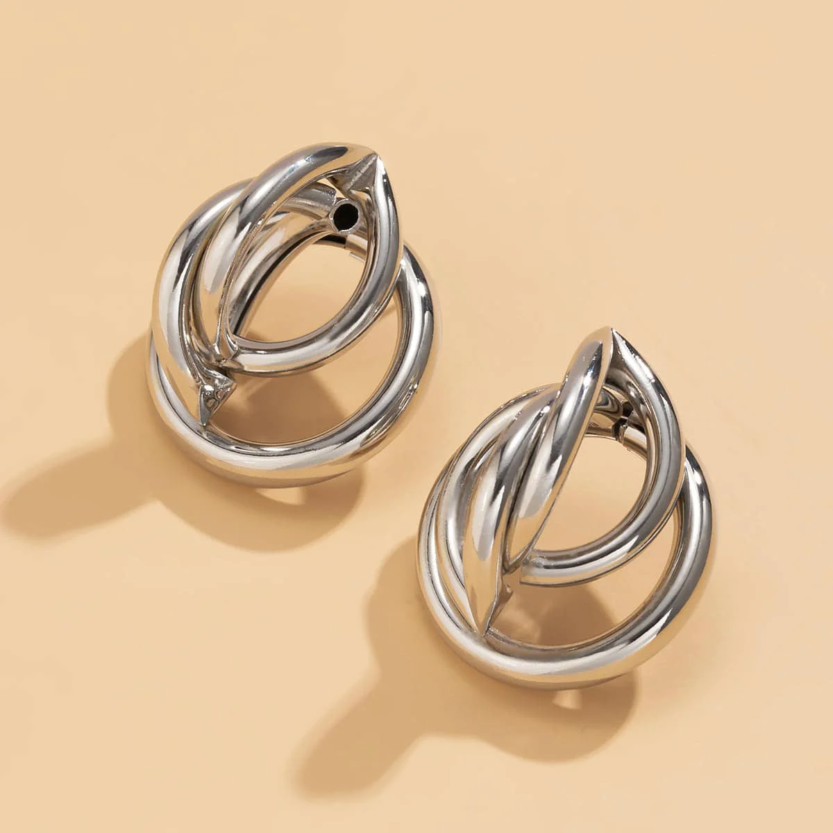 World-Class Silvertone Interlocking Rings Stud Earrings Versatile