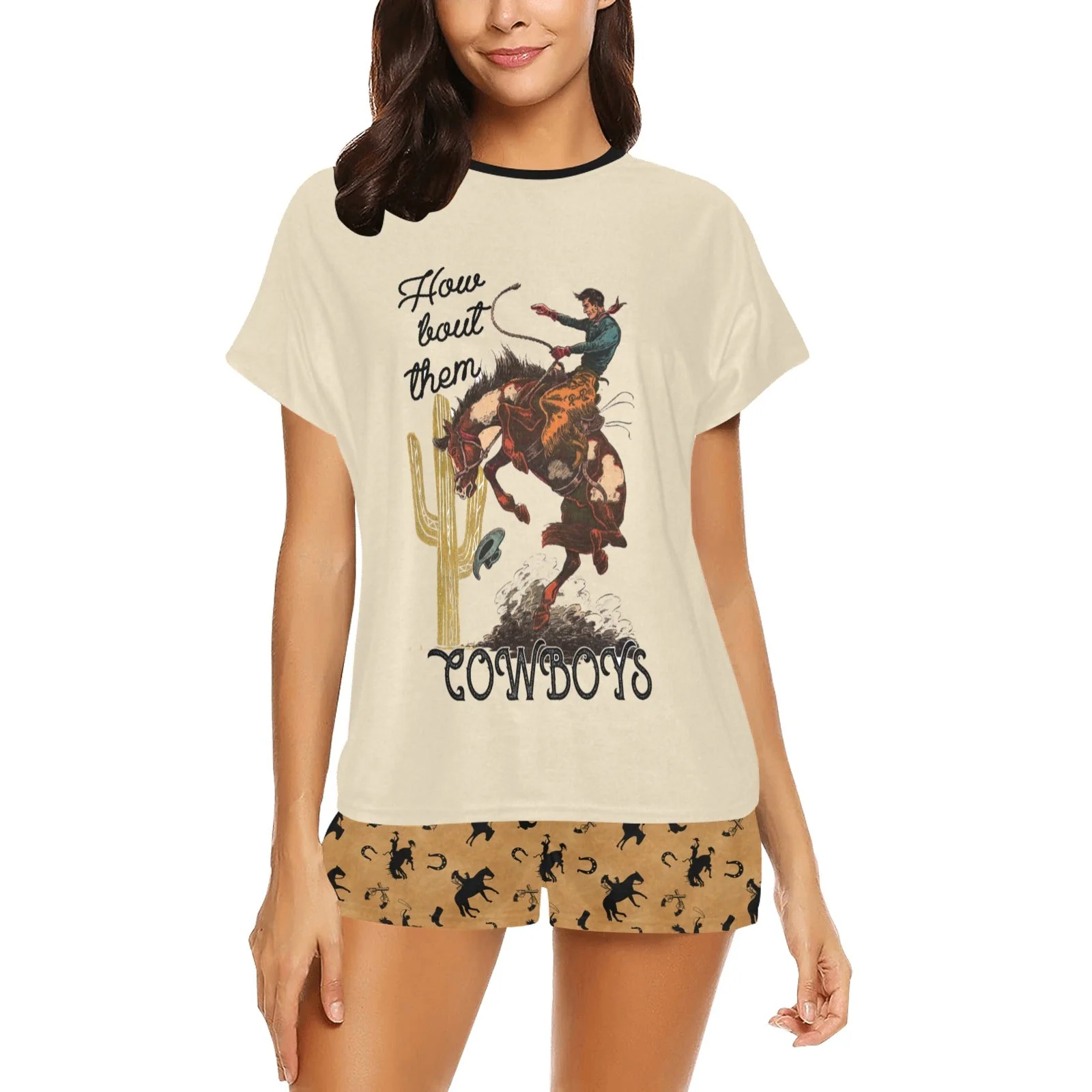 Effective Them Cowboys Women's Western Top and Short Pajama Set High-Quality