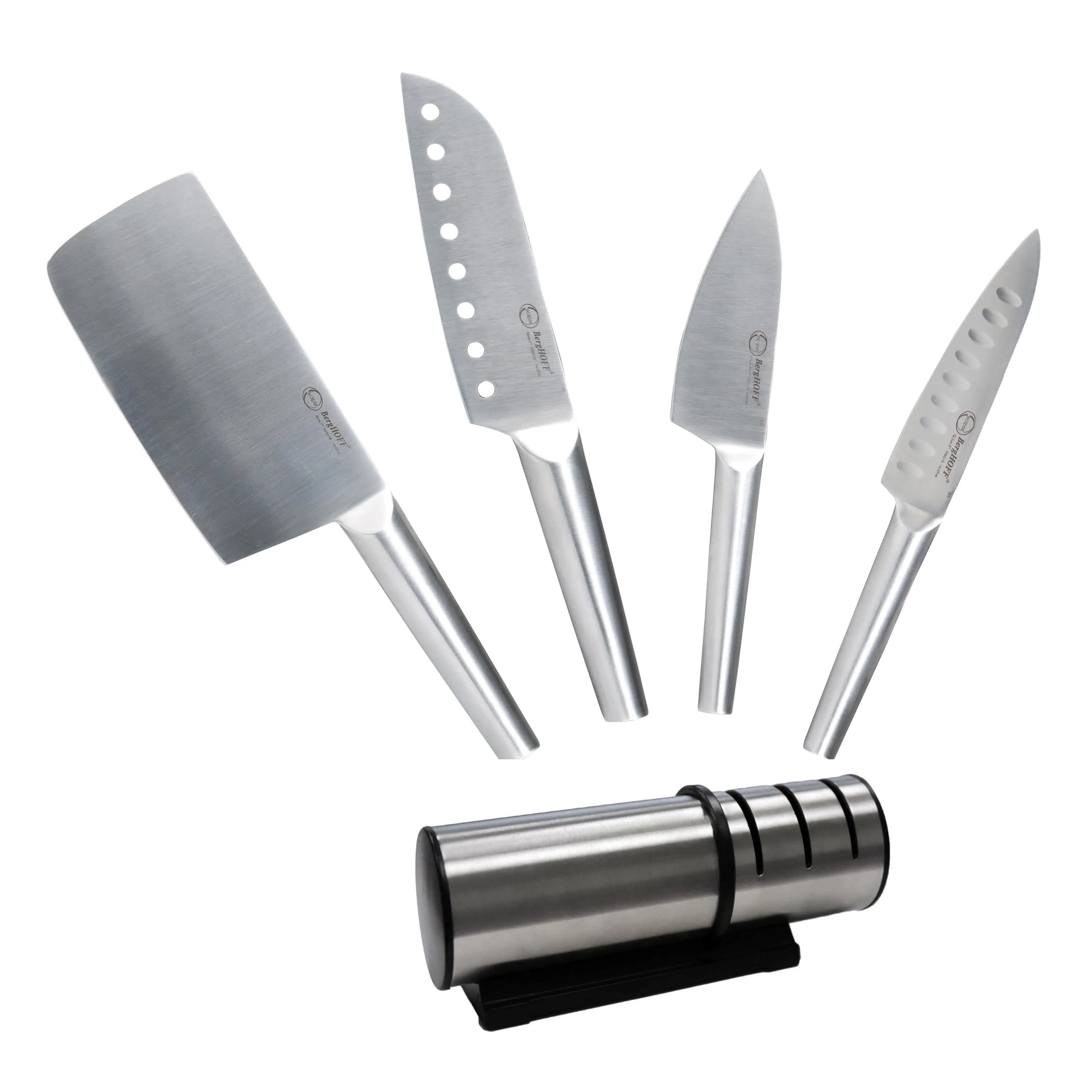 Crafted BergHOFF Straight 5Pc Stainless Steel Specialty Knife Set with 3-in-1 Sharpener High-Grade