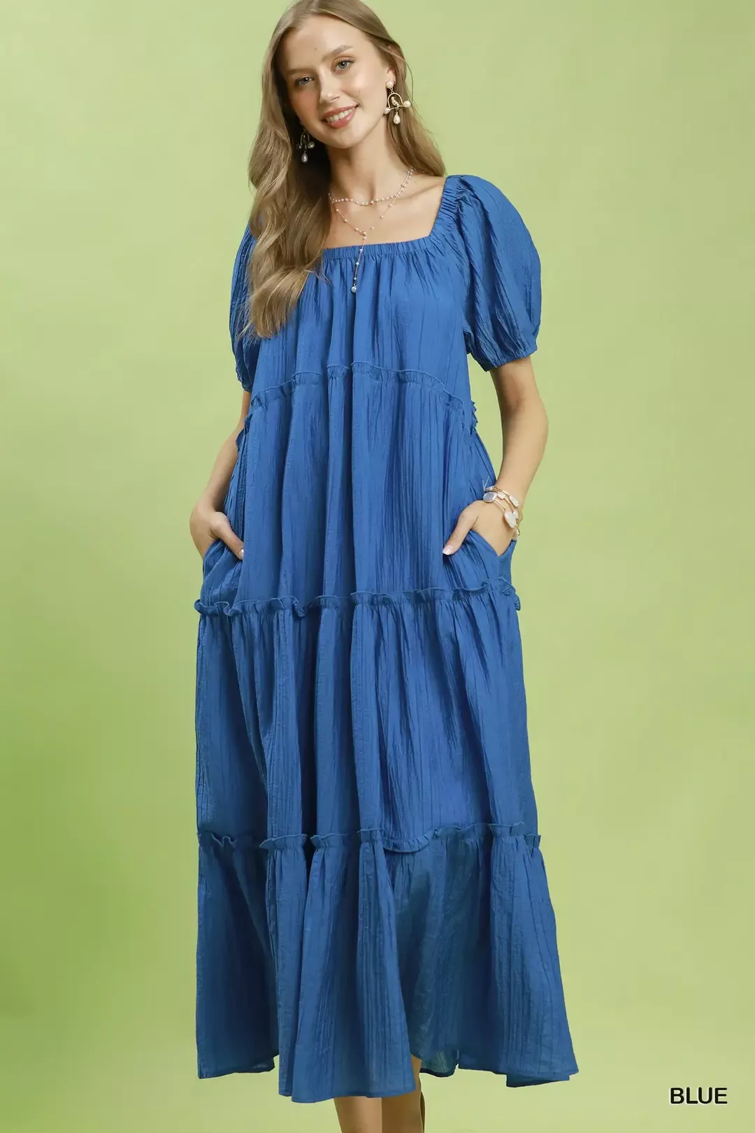Breathable Umgee Textured Tiered Midi Dress Crafted