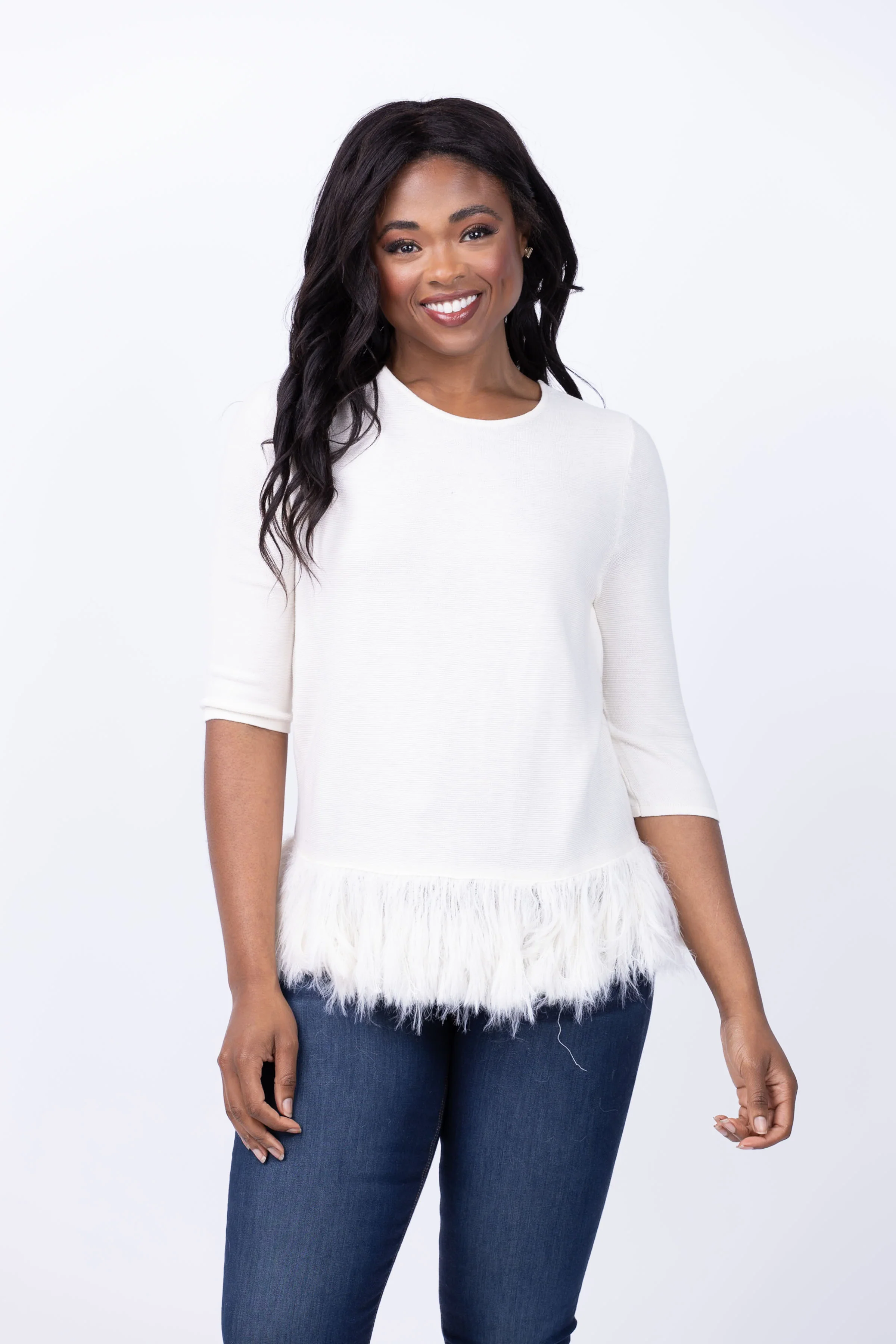 Carefully Designed Nic Zoe Feather Fringe Sweater in Classic Cream Durable