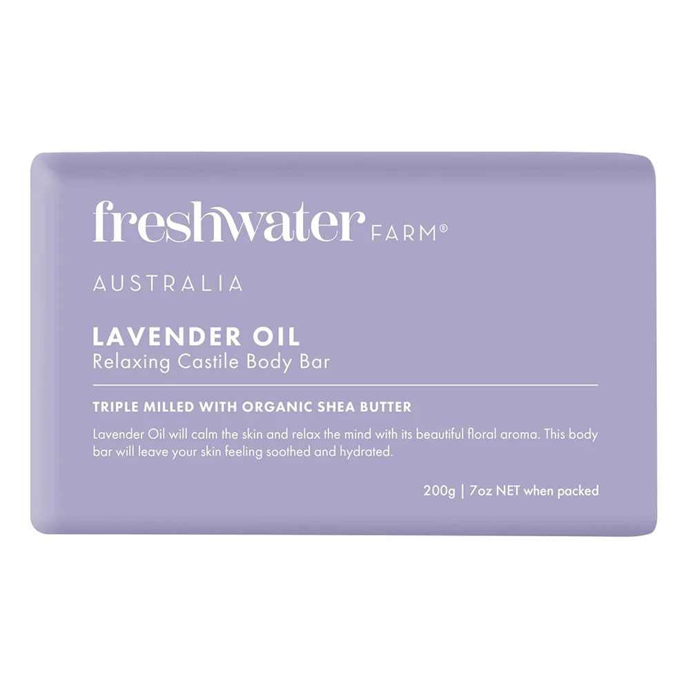 Premium Freshwater Farm Australia Castile Body Bar with Lavender Oil for Gentle Cleansing and Relaxing Skin 7Oz 200g Proven