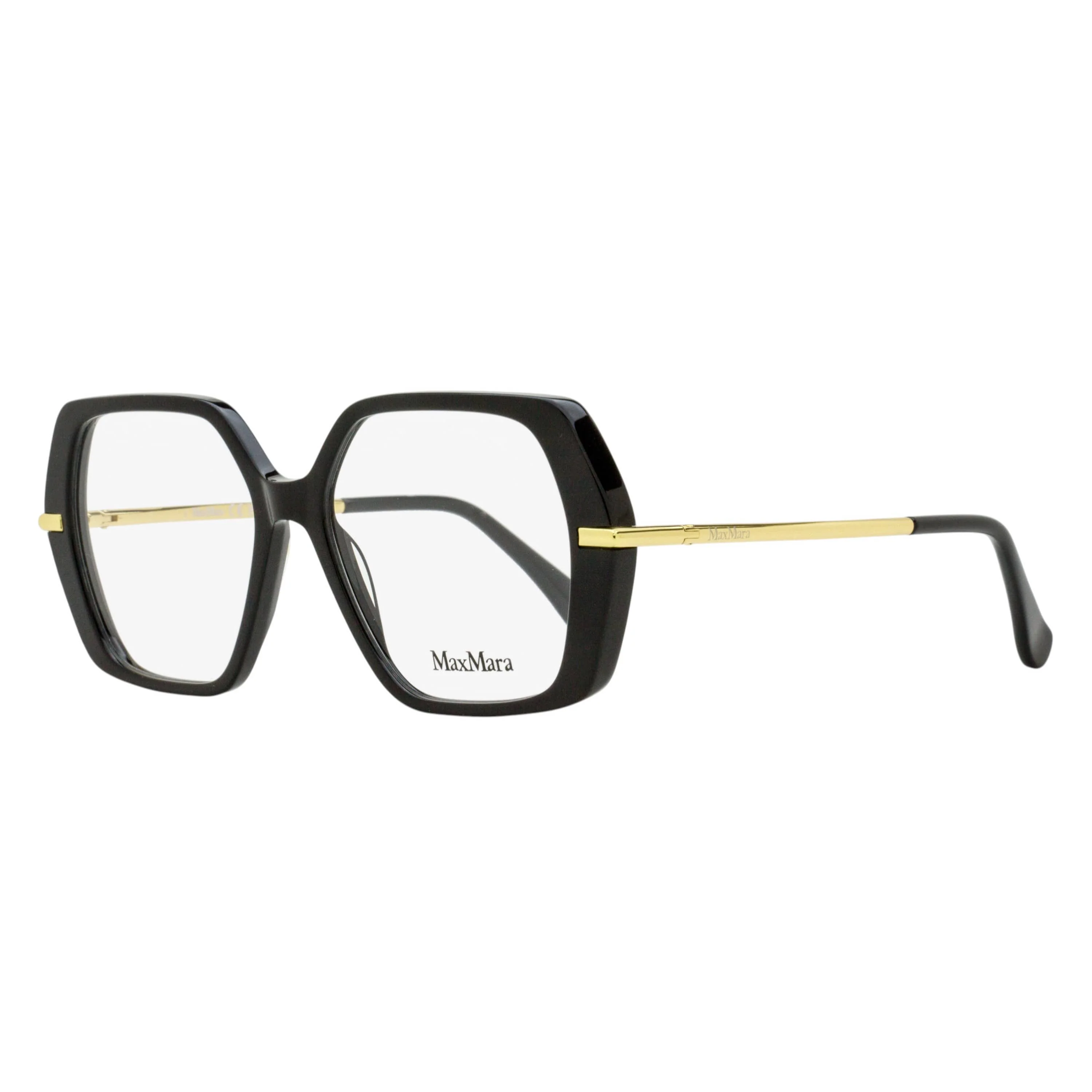 Traditional Max Mara Geometric Eyeglasses MM5175 001 Black Gold 52mm Breathable