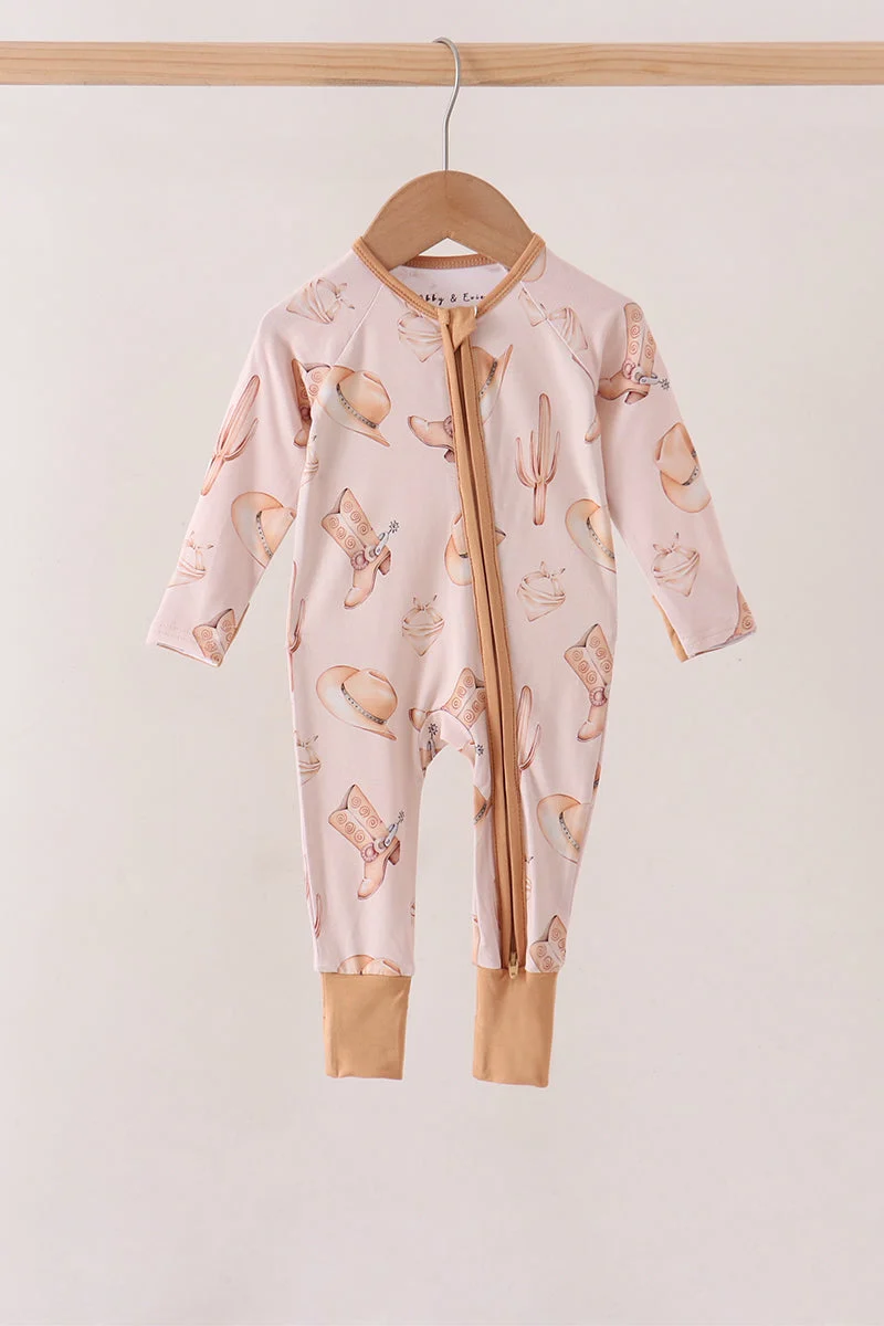 Refined Khaki Western Boots Bamboo Zipper Romper Carefully Designed