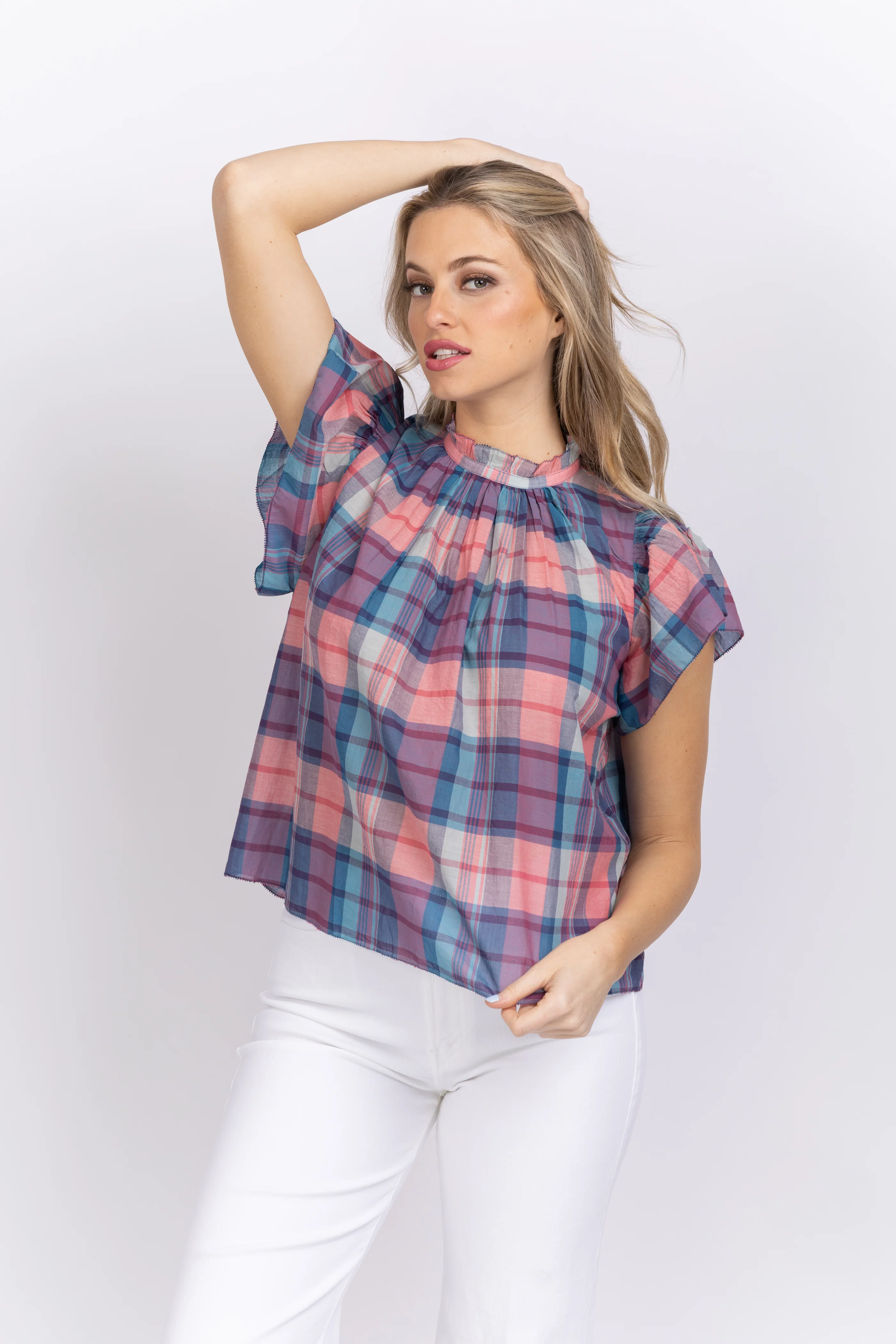 Traditional Trovata Carla High Neck Top Sorbetto Plaid Recyclable