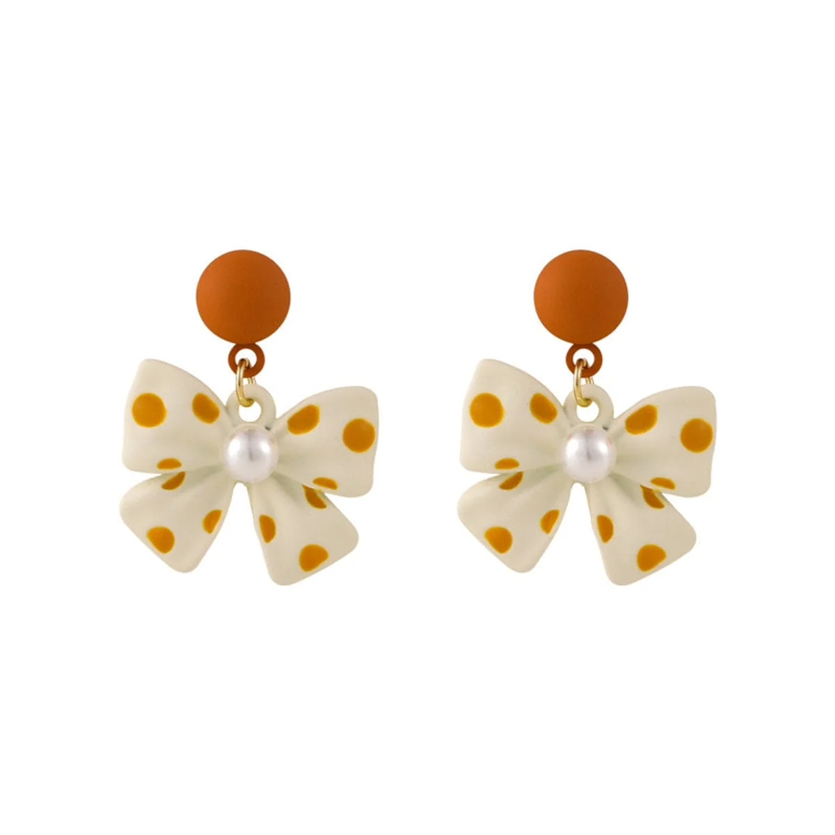 Versatile Pearl Orange Polka Dot Bow Drop Earrings Detailed