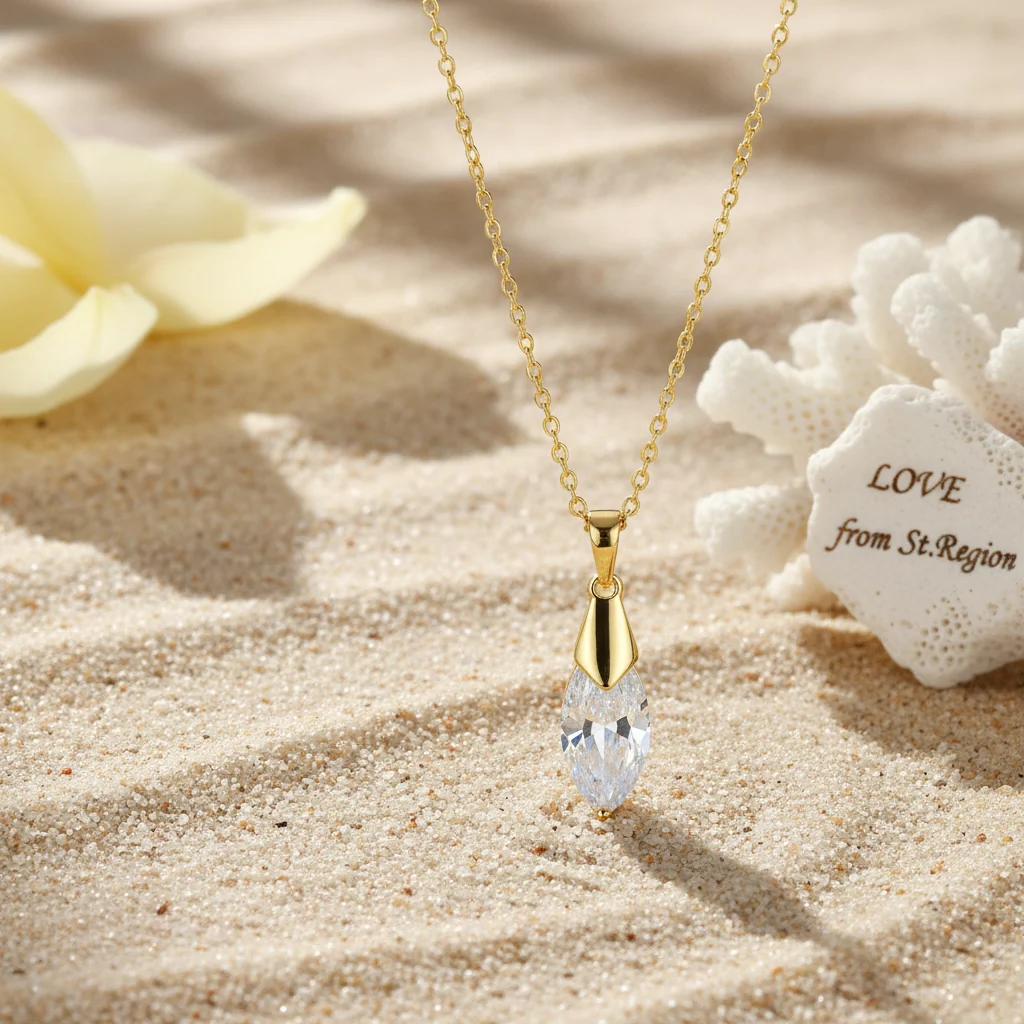 Authentic Clear Crystal Goldtone Marquise Drop Pendant Necklace Sustainable