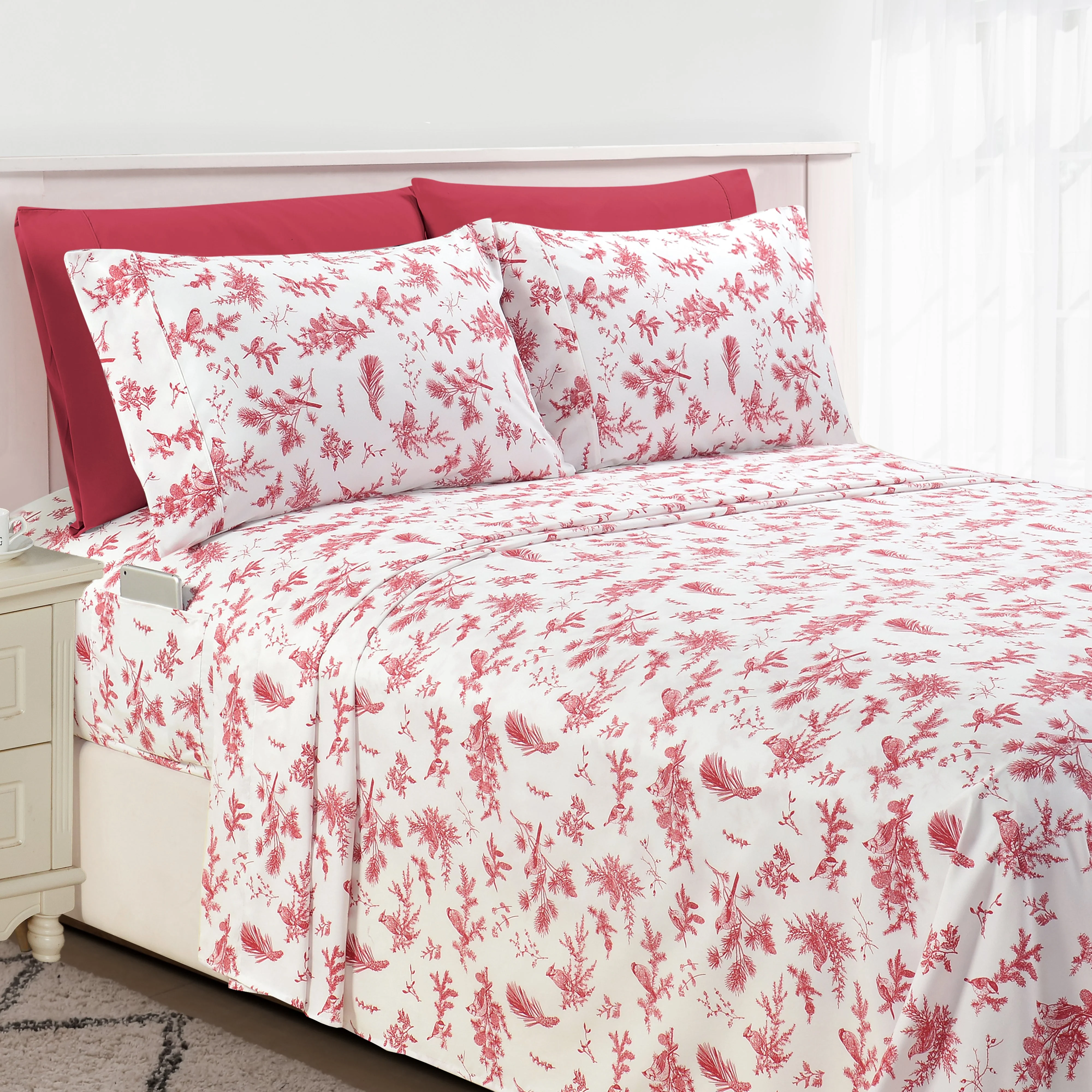 Solid Elegant Comfort 6-Piece Floral and Stripe Pattern Sheet Set - Soft as a Hotel Premium Quality Bedding Organic