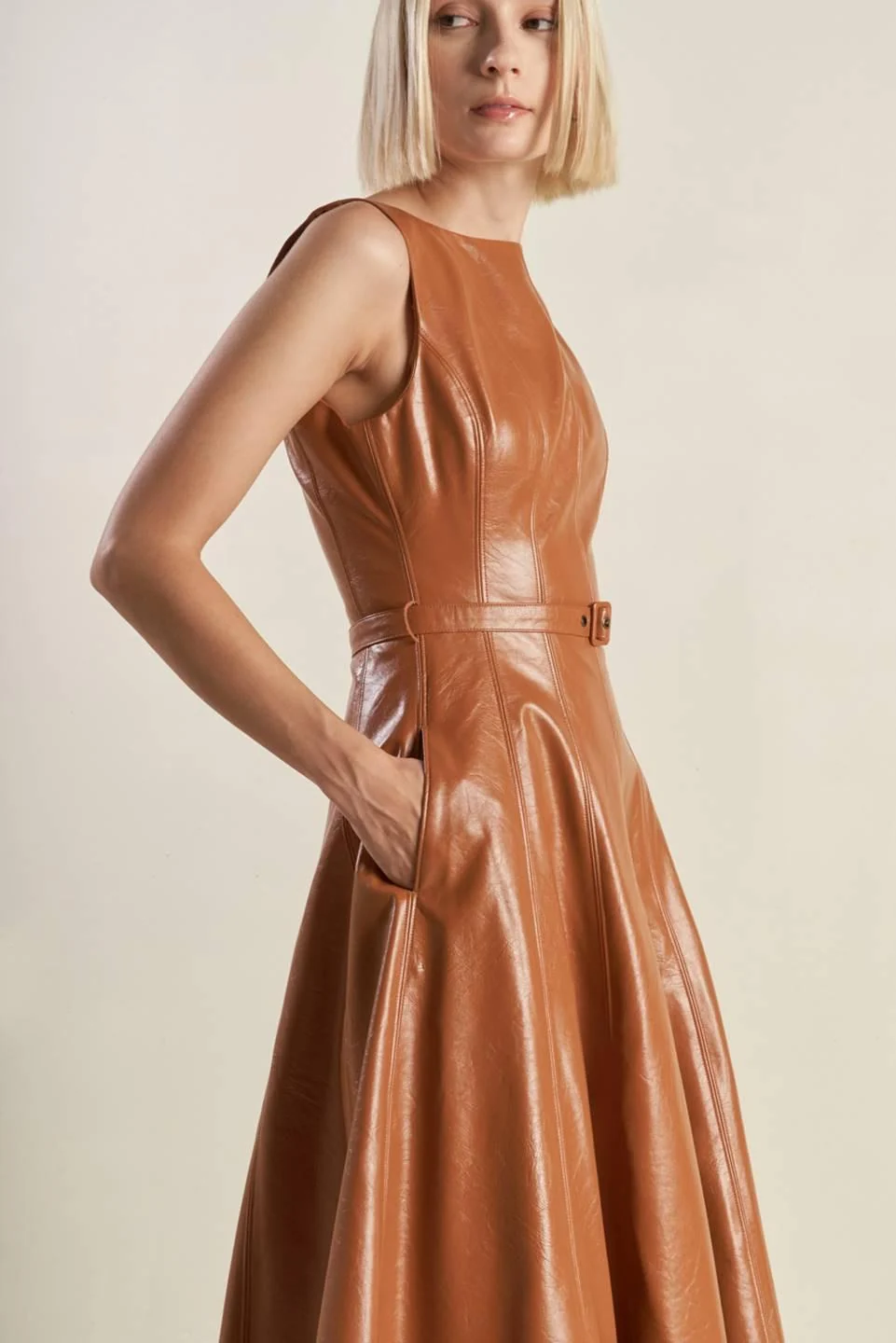Effective Lunar Symphony Faux Leather Midi Dress Casual