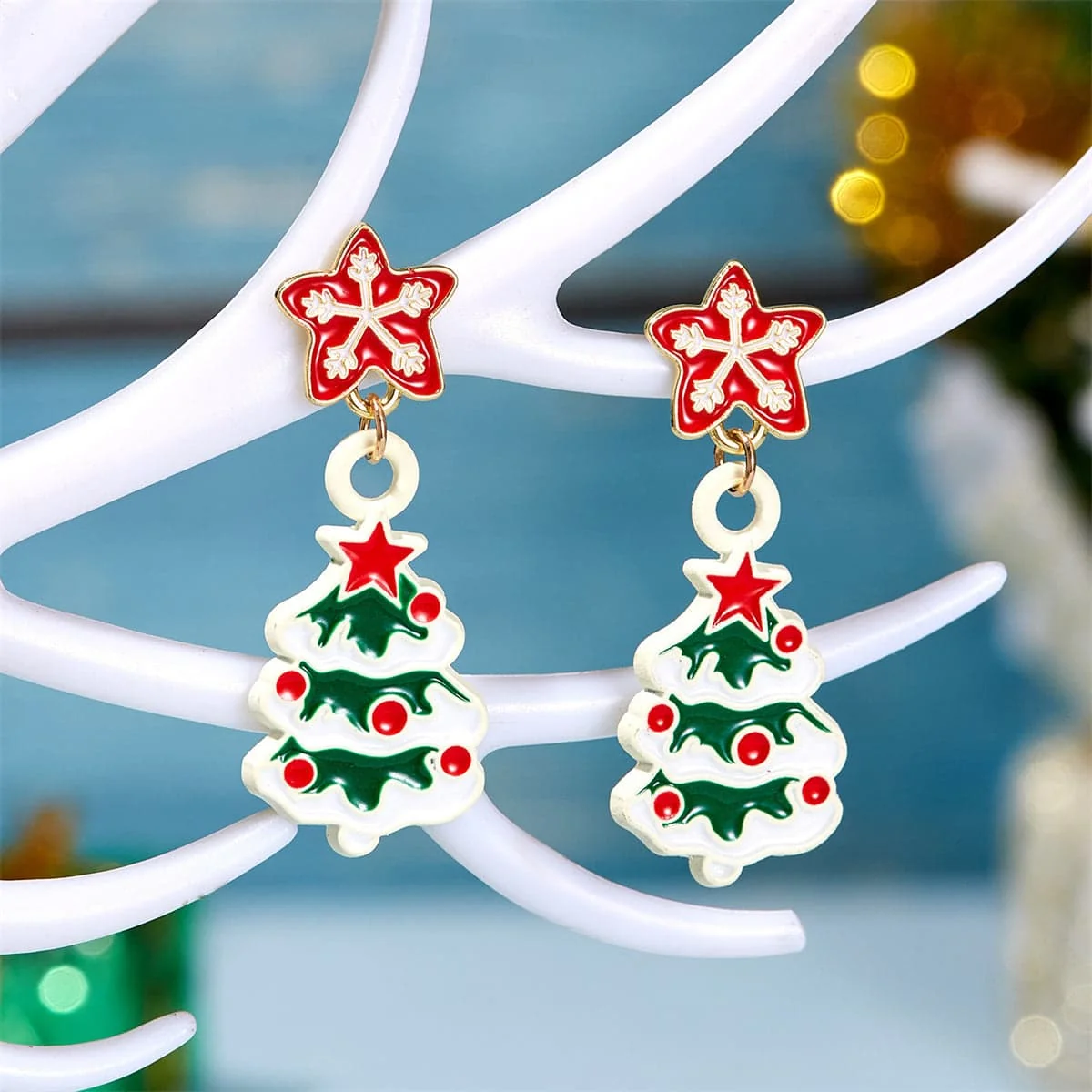 High-Quality Enamel Goldtone Christmas Tree Dangle Earring Practical