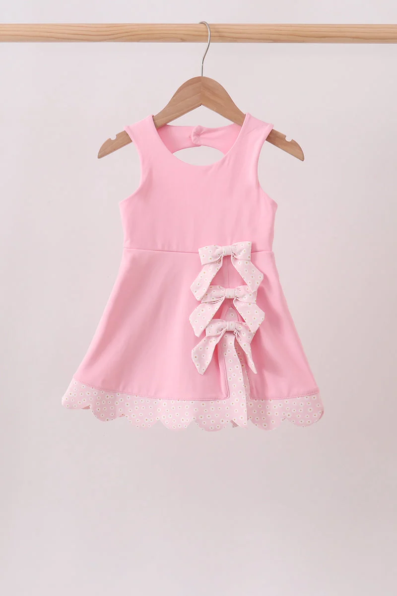 Top-Quality Pink Performance Bow Sash Scalloped Dress Enhanced