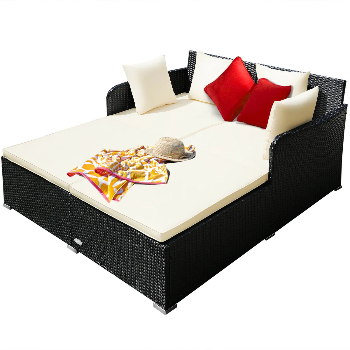 Recyclable Large Modern Outdoor Patio Furniture Cushioned Daybed Natural